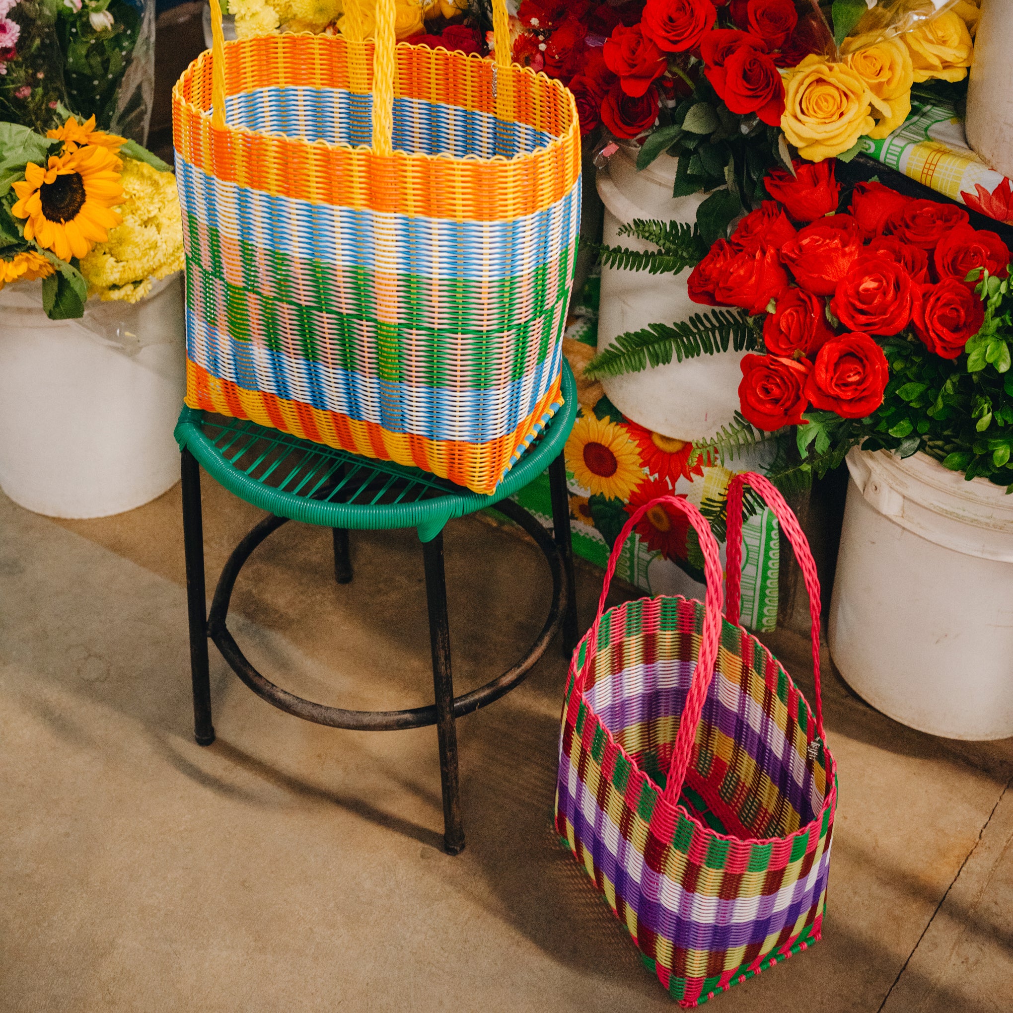 Rayas Multi-Colored Recycled Plastic Basket Bag - Loco Citrus - Image 6
