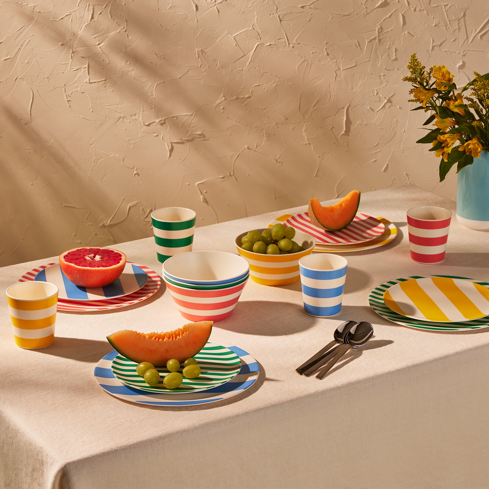 Bamboo Colorful Striped Dinnerware - Set of 4 - Dessert Plate - Image 6