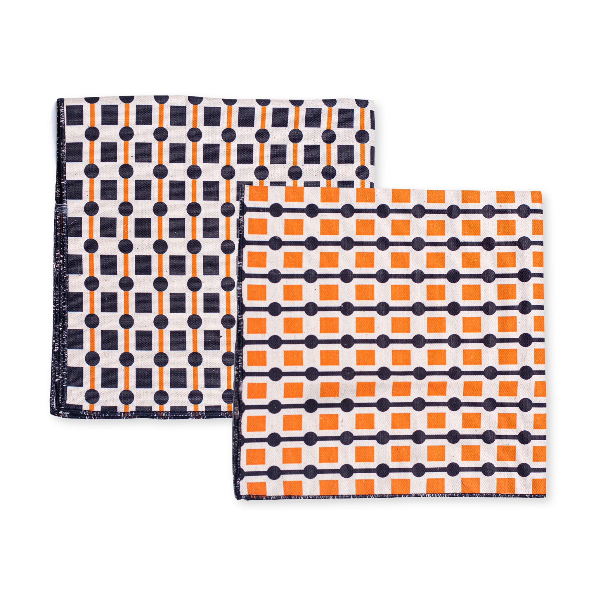 Geometric Cotton & Linen Napkins - Set of 2 - Black/ Orange - Image 3