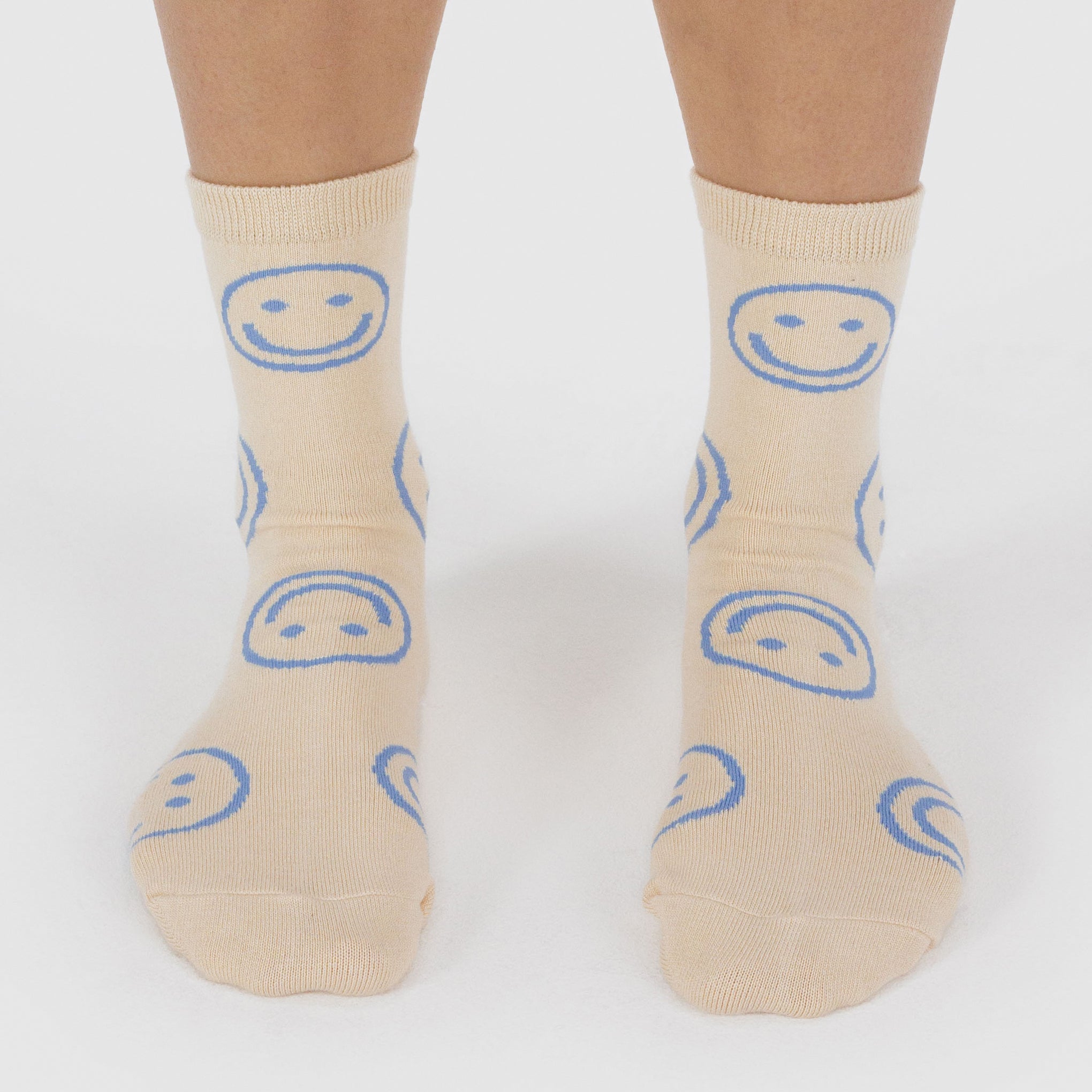Baggu Crew Socks - Ecru Periwinkle Happy - Image 4