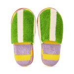 Dusen Dusen Striped Terry Slippers - Green/ Lavender