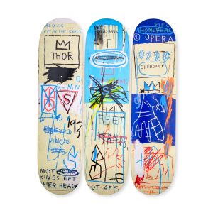 Jean-Michel Basquiat Charles the First Skateboard Triptych from The Skateroom