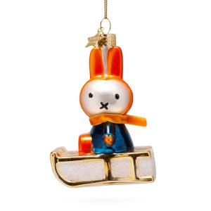 Miffy Glass Holiday Ornament - Miffy Snow Sled