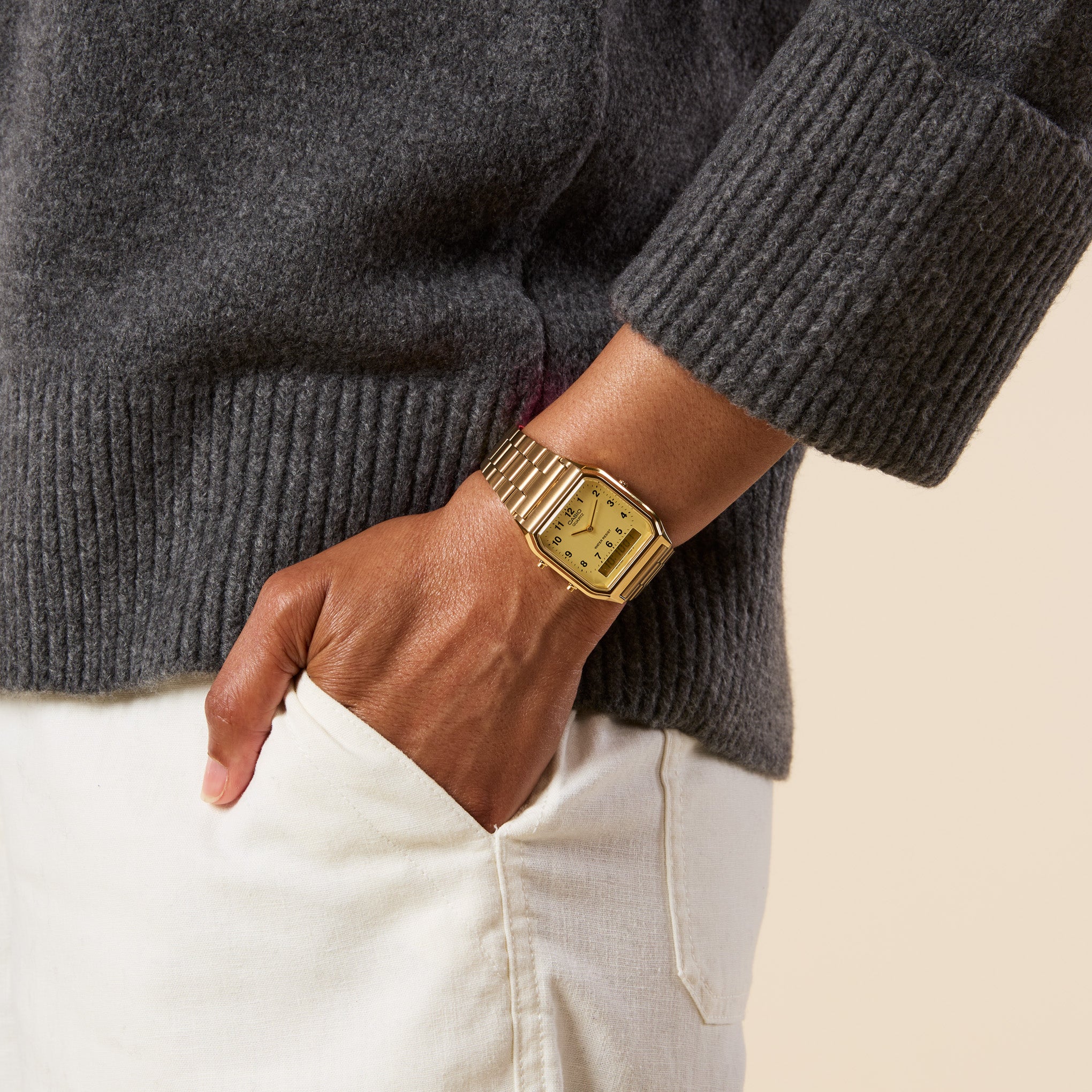 Casio AQ230 Analog Digital Watch - Gold - Image 2