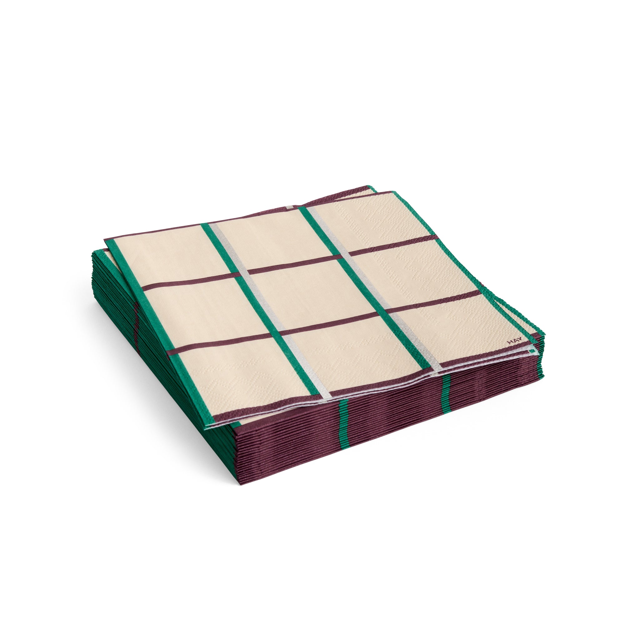 HAY Pattern Napkin - Set of 20 - Off-white/ Silver/ Green Braid Check
