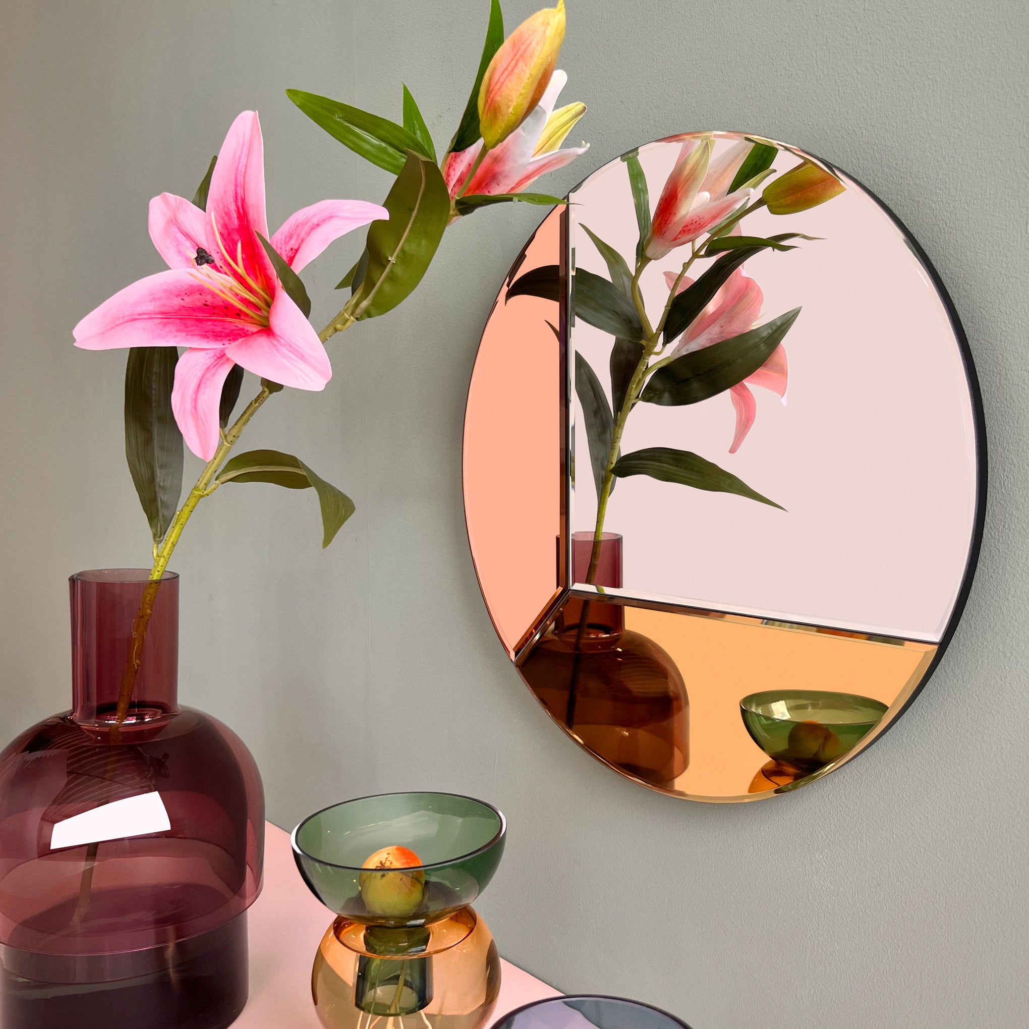 Round Mosaic Mirror - Pink/ Gold - Image 2