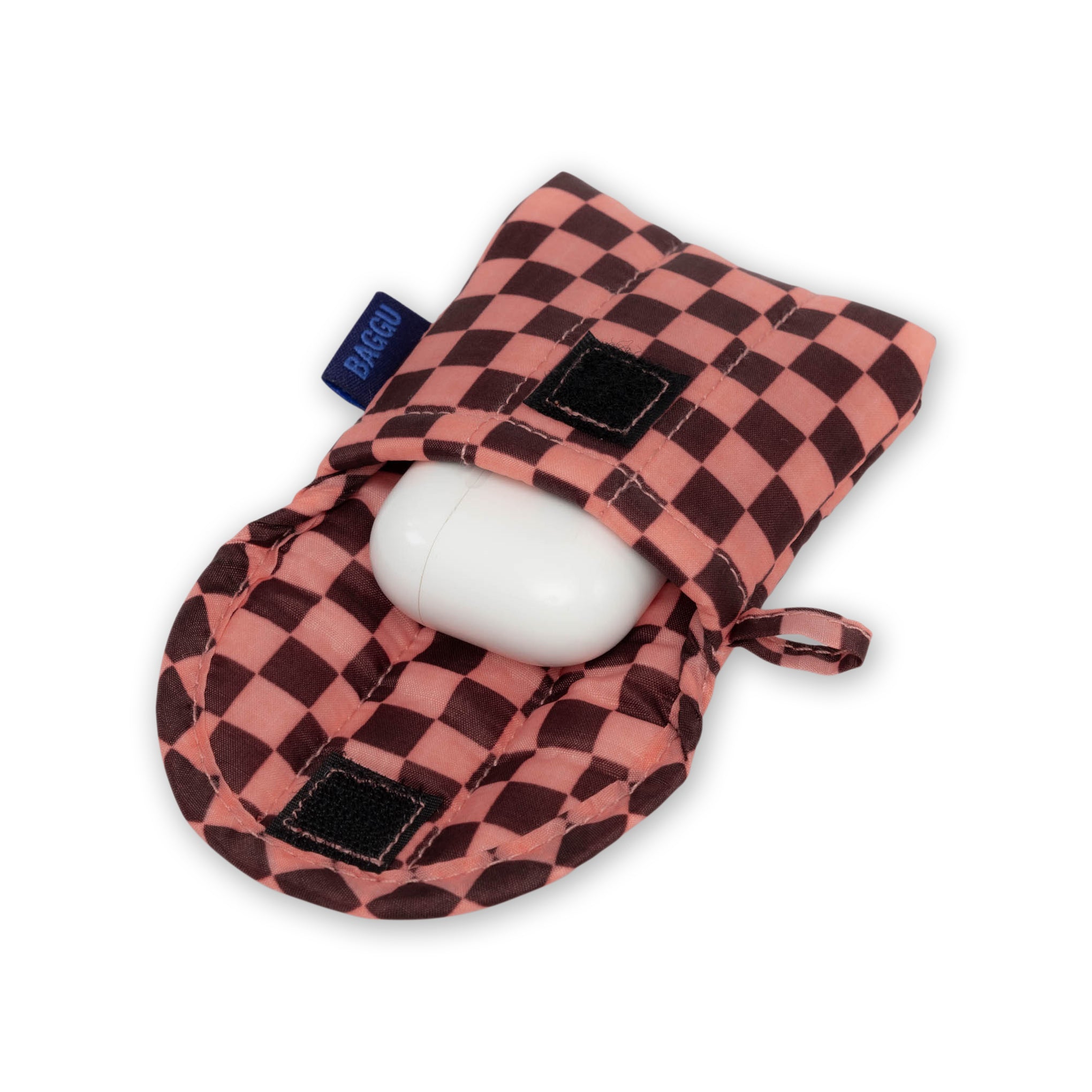 Baggu Puffy Recycled Nylon Earbuds Case - Pink Brown Check - Image 3