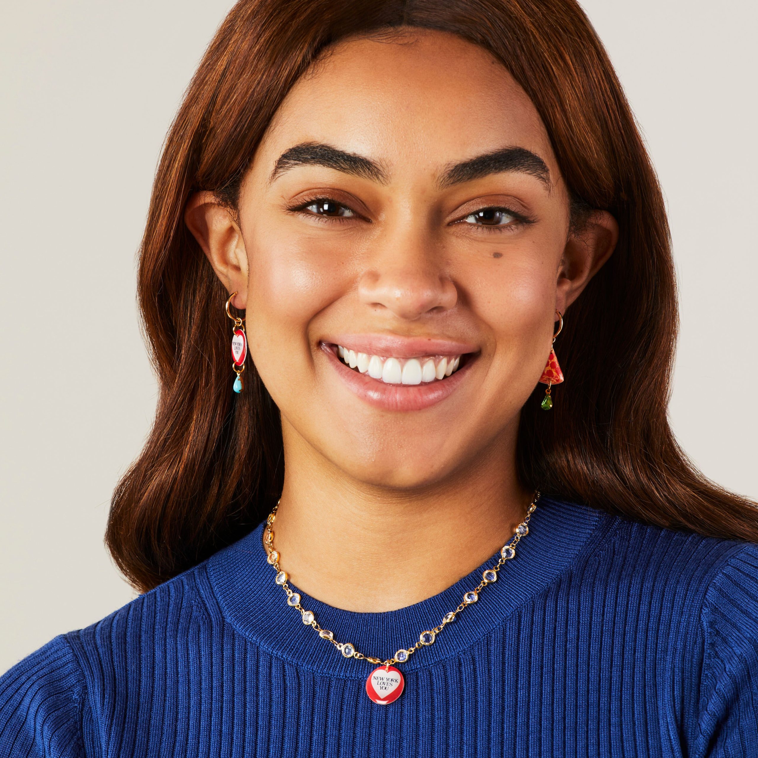 Haricot Vert Crystal Chain NYC Pendant Necklace - Image 2