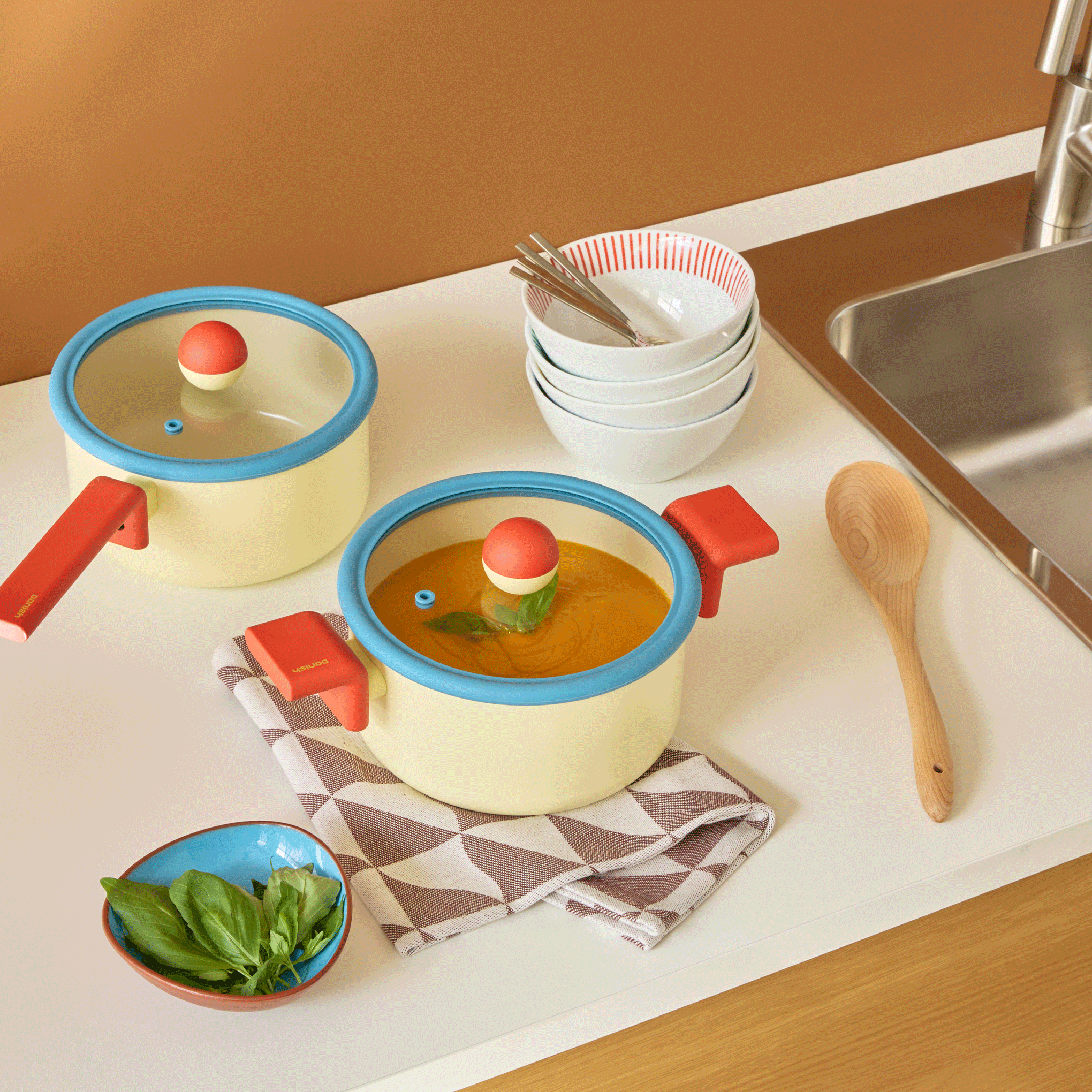 Geometric Non-Stick Cookware with Lid - Tall Pot - Image 2