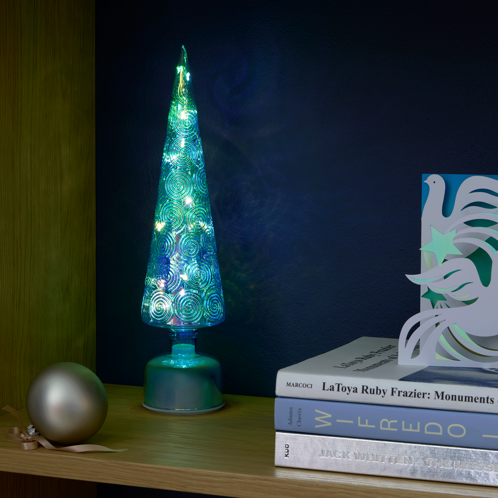 LED Lighted Starry Night Spinning Glass Tree - Image 2