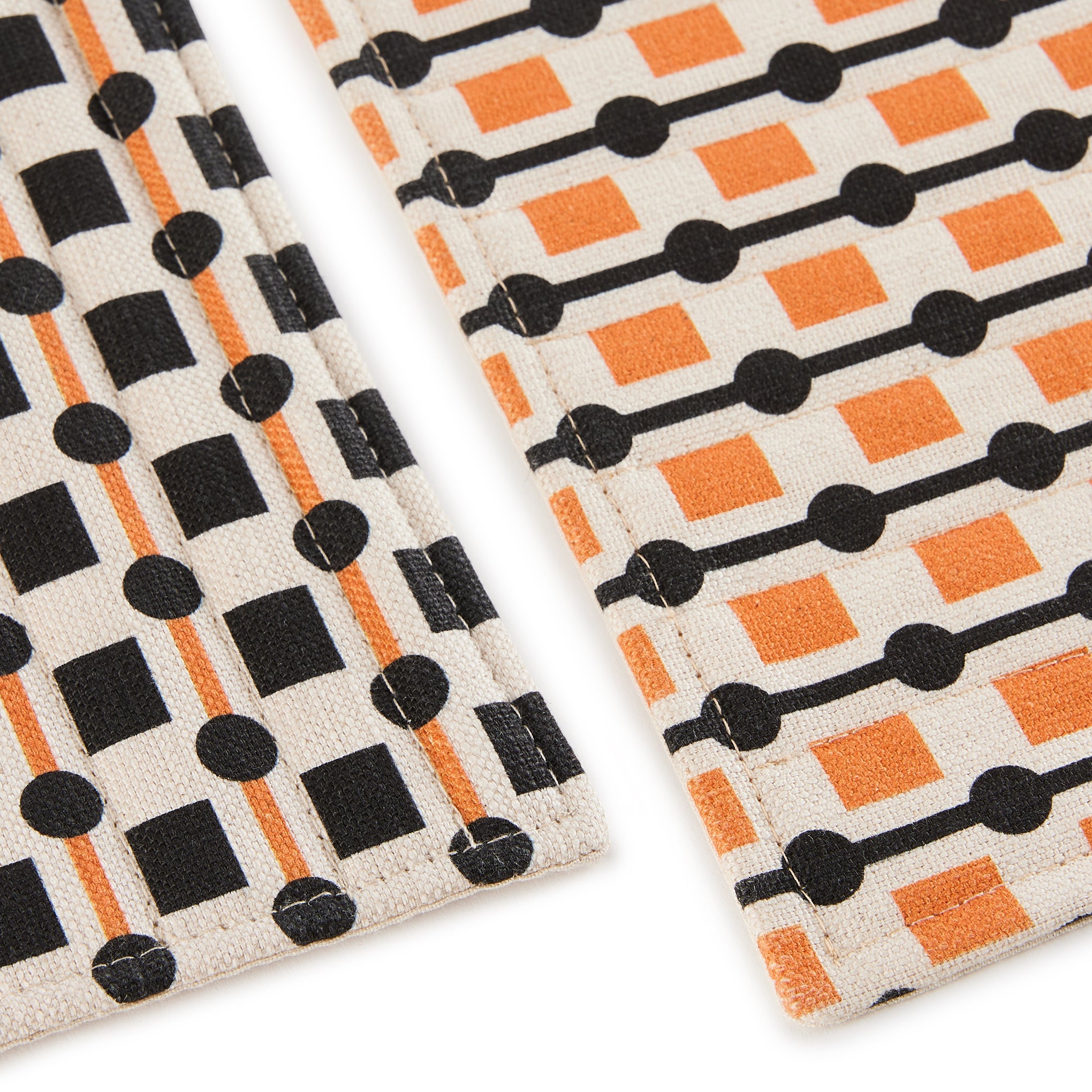 Geometric Cotton & Linen Placemats - Set of 2 - Black/ Orange - Image 3