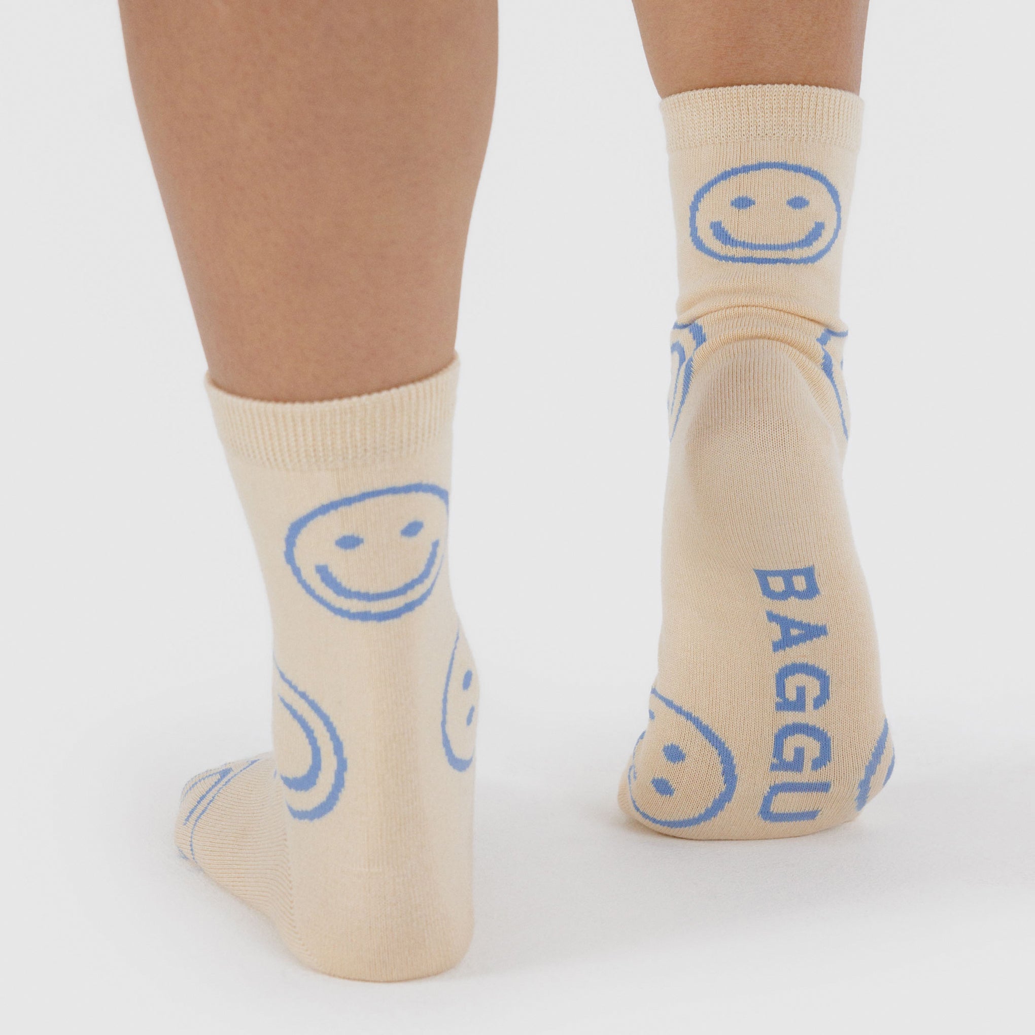 Baggu Crew Socks - Ecru Periwinkle Happy - Image 3