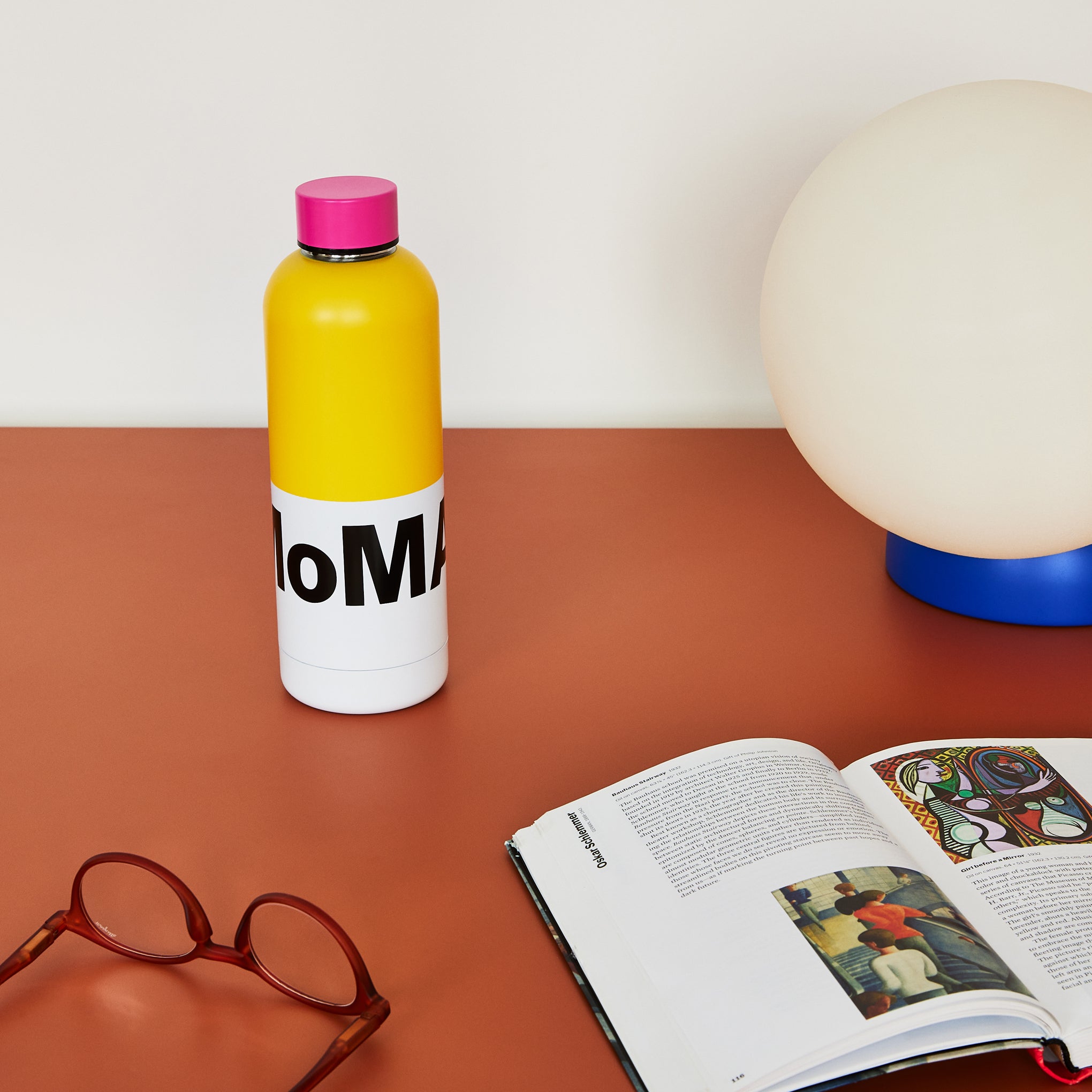 MoMA Logo Water Bottle - Pink/ Yellow - Image 4