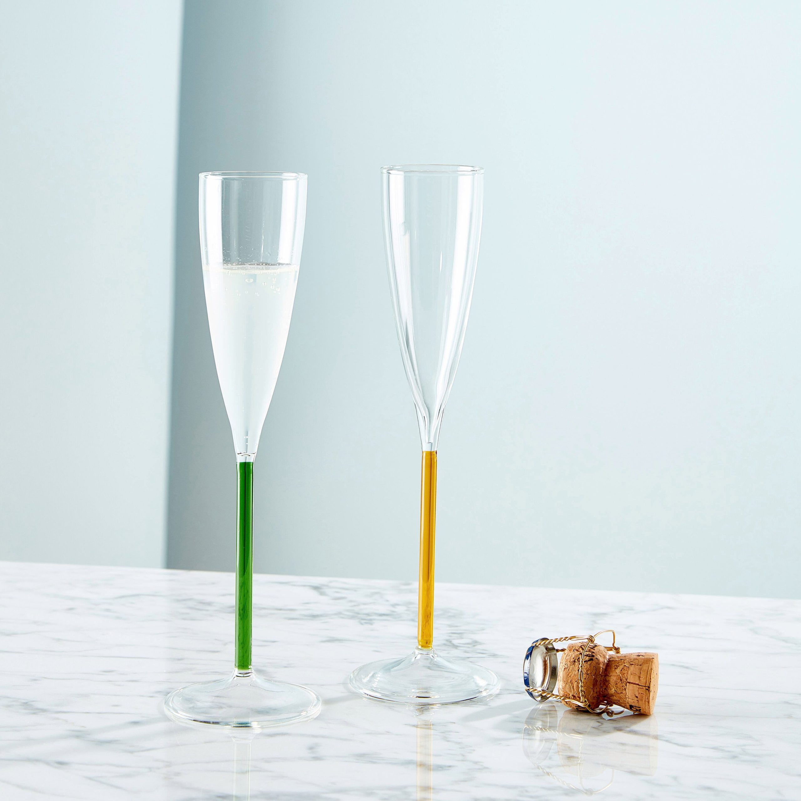 Color Accent Champagne Glasses Set - Green/ Yellow - Image 2