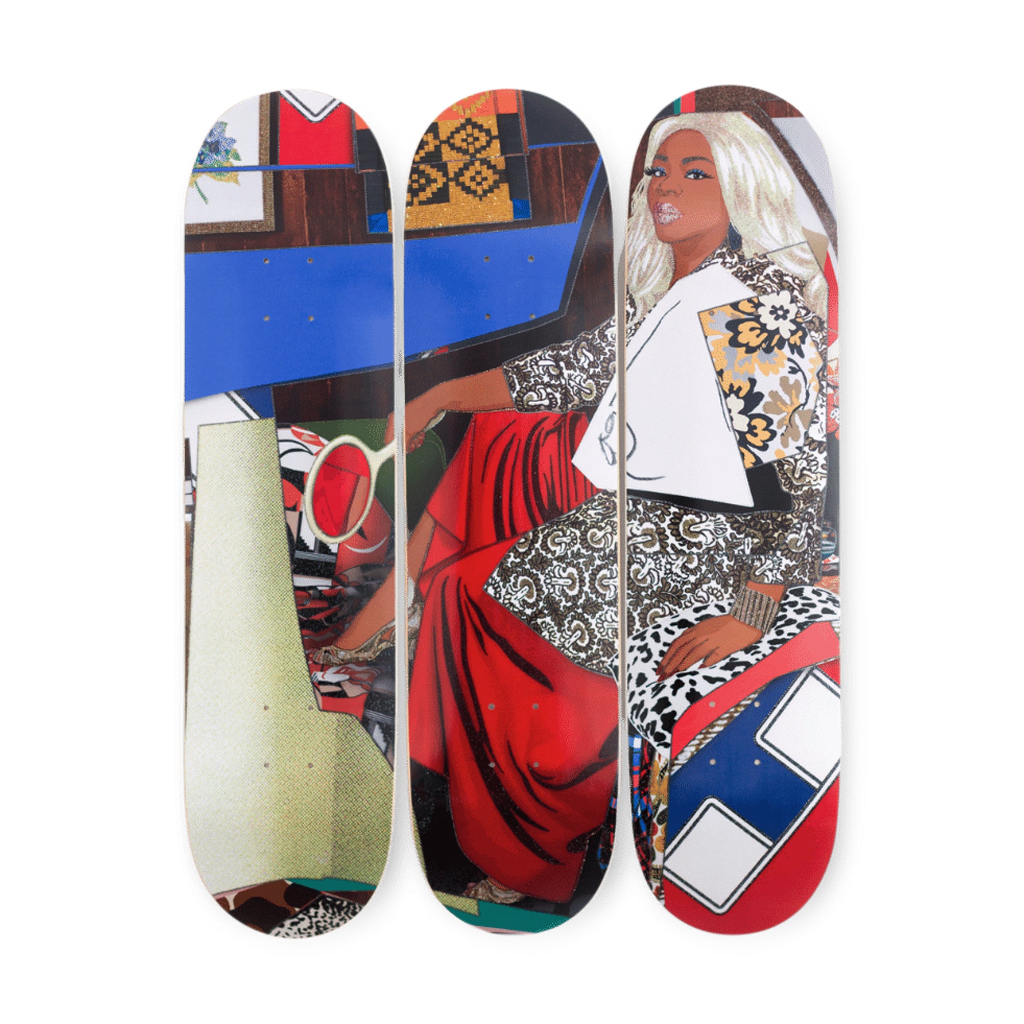 Mickalene Thomas Din Avec La Main Skateboard Triptych