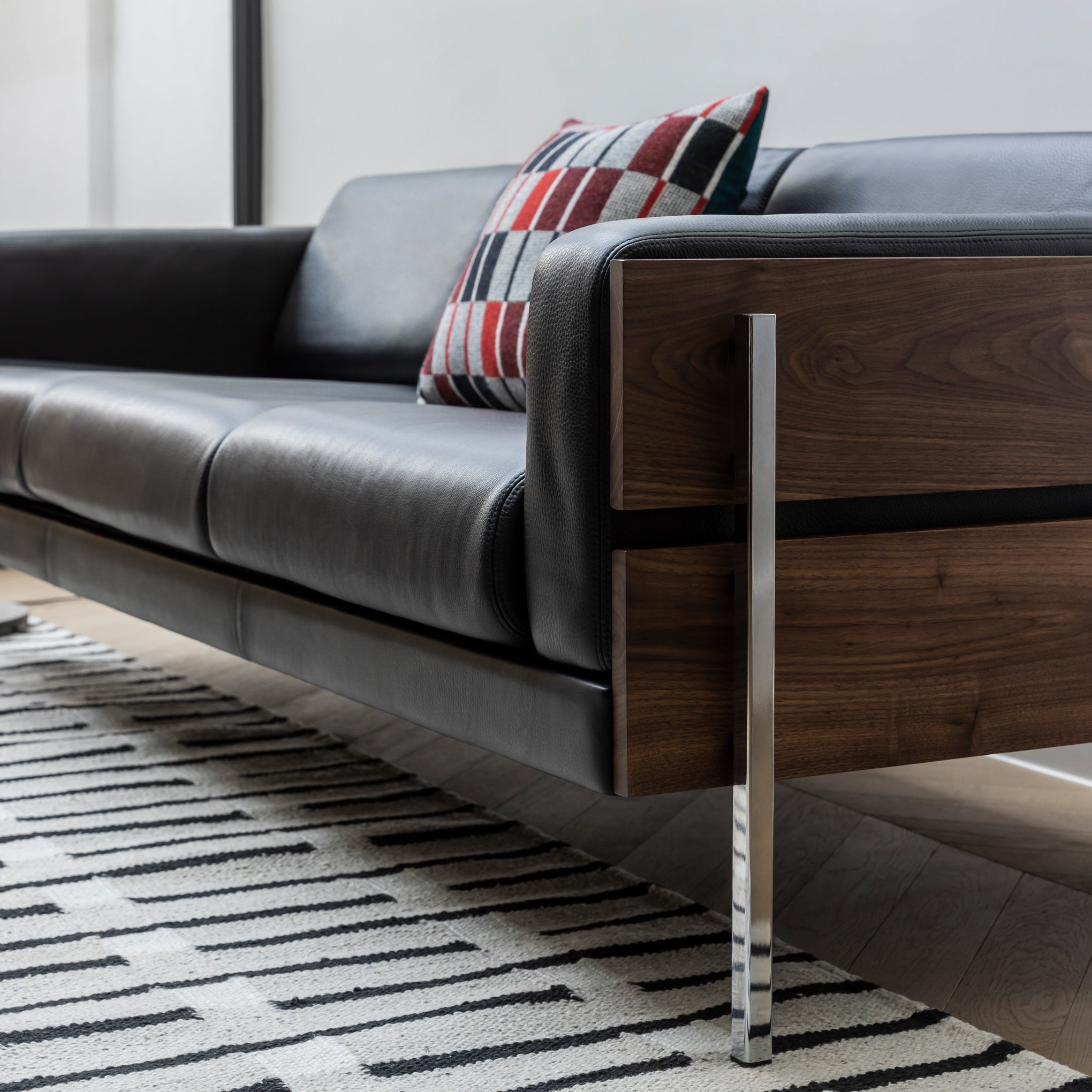 Forum 2-Seater Sofa - Walnut/ Black Leather - Image 2