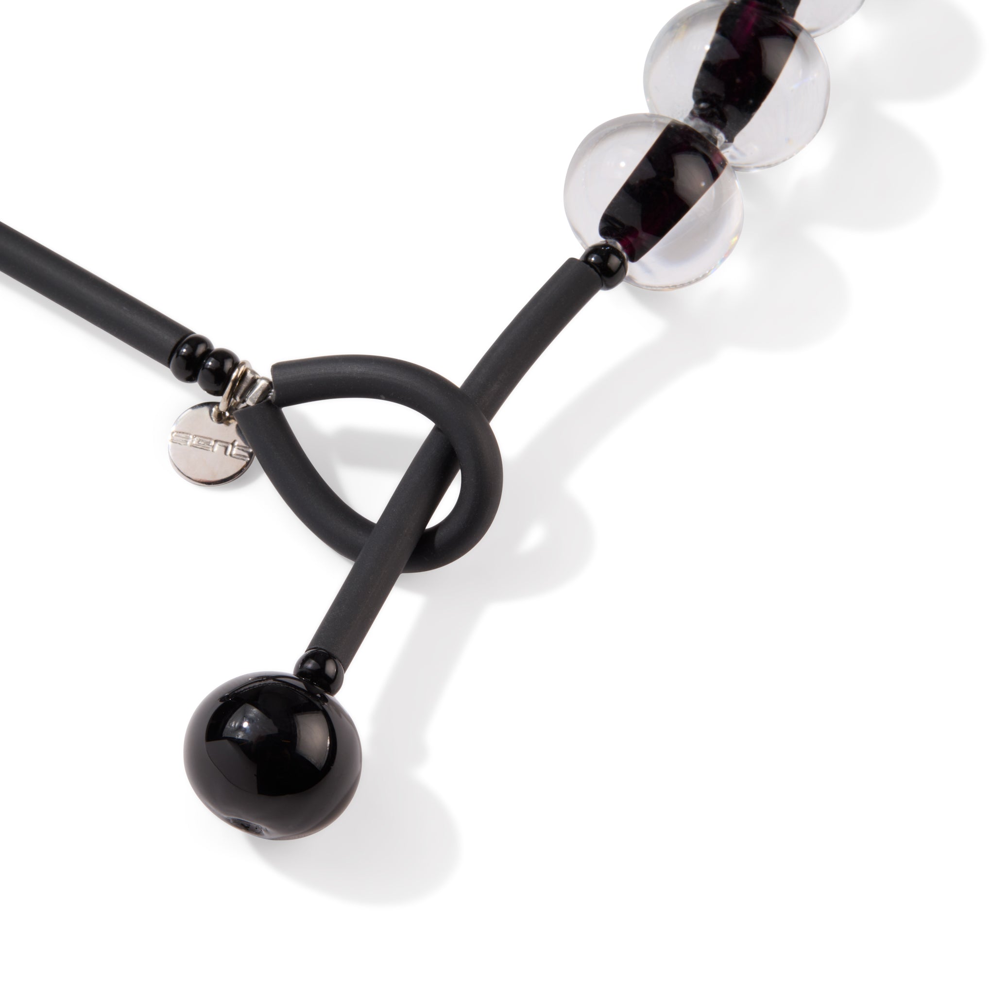 Glass Ball Strip Necklace - Black - Image 3