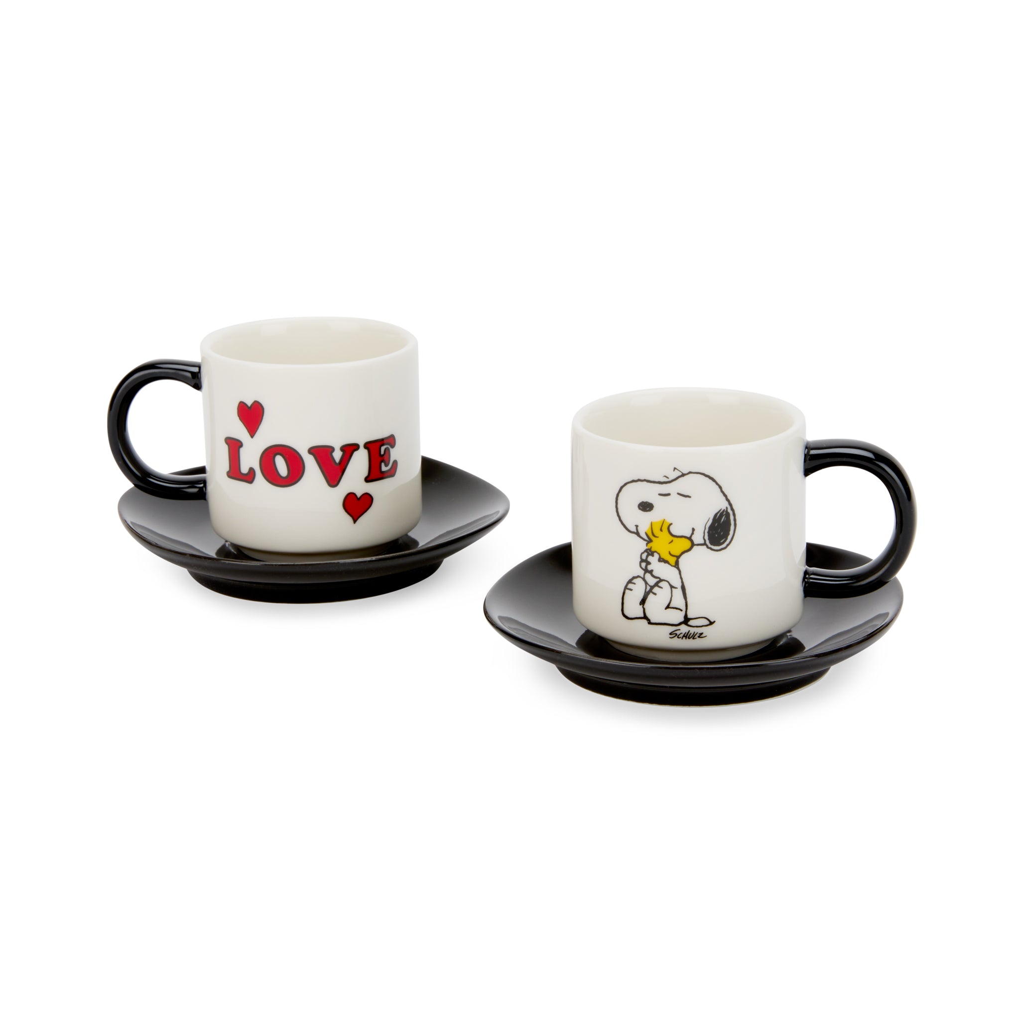 Snoopy Love Stacking Stoneware Espresso Cups & Saucers - Set of 2
