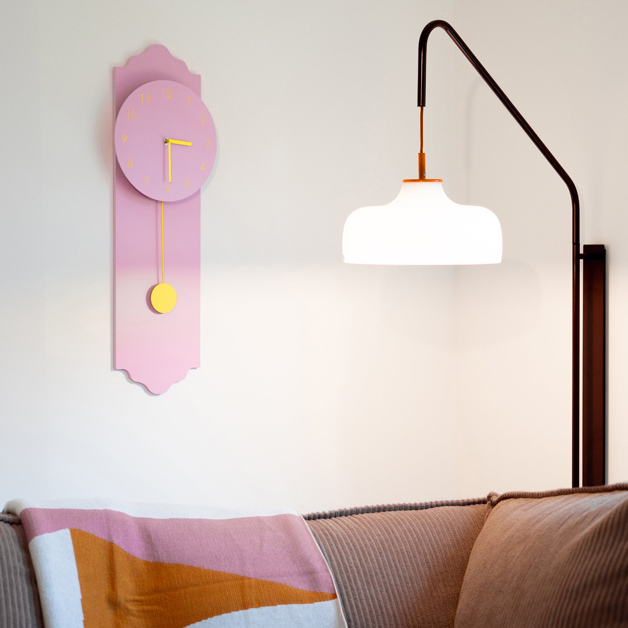 Modern Pendulum Wall Clock - Pink/ Yellow - Image 2