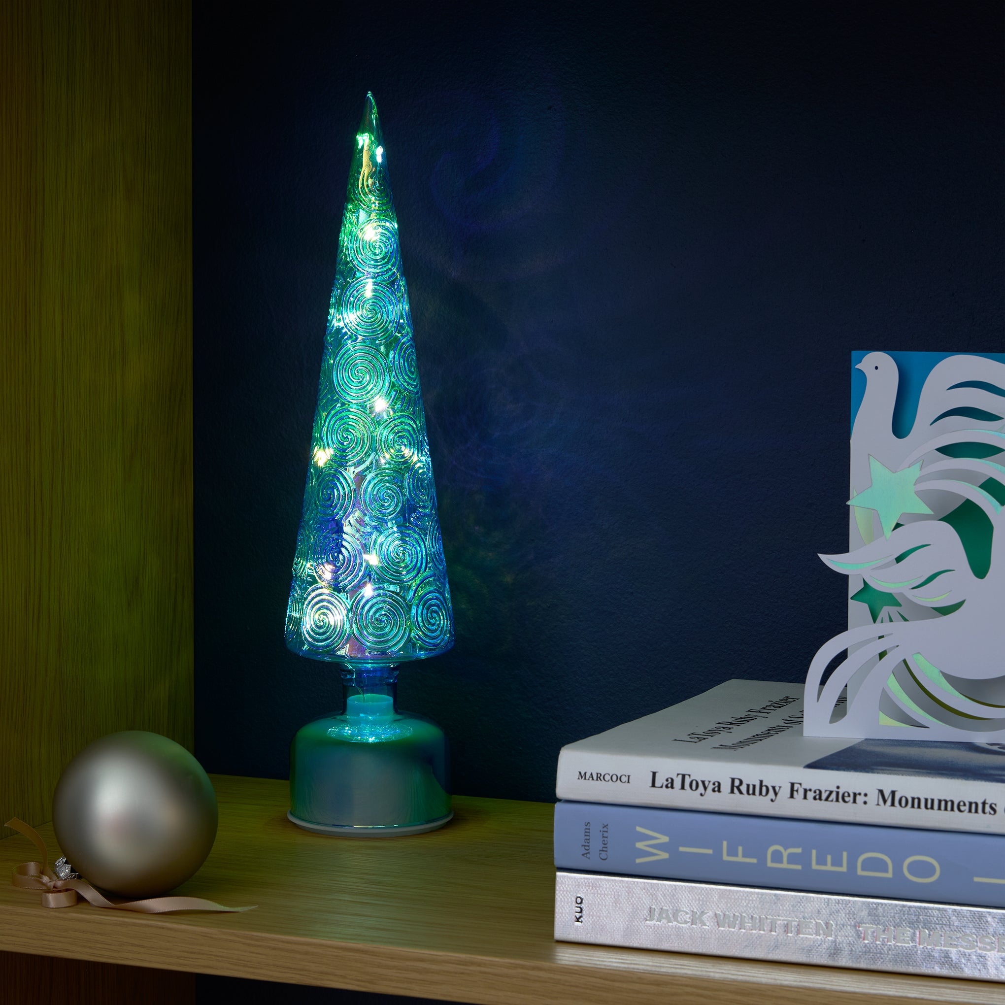 LED Lighted Starry Night Spinning Glass Tree - Image 4