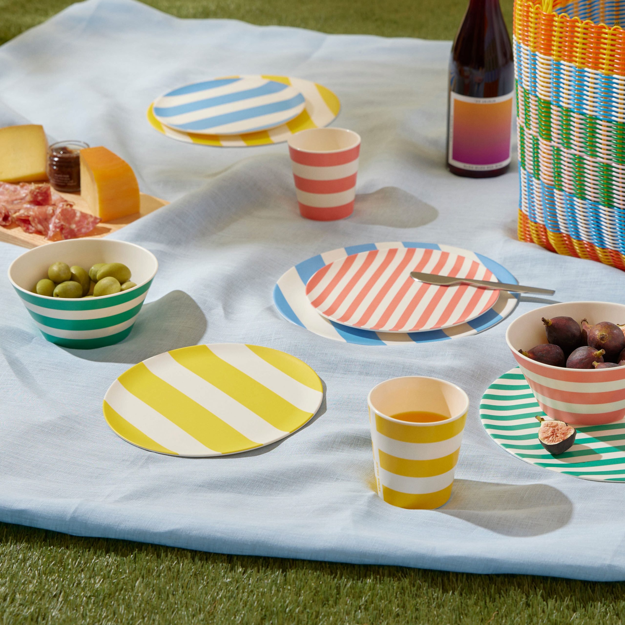 Bamboo Colorful Striped Dinnerware - Set of 4 - Dessert Plate - Image 5