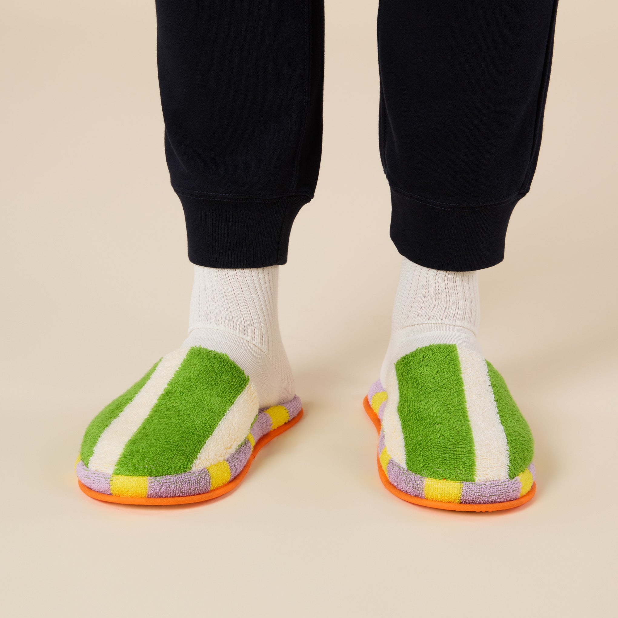 Dusen Dusen Striped Terry Slippers - Green/ Lavender - Image 6