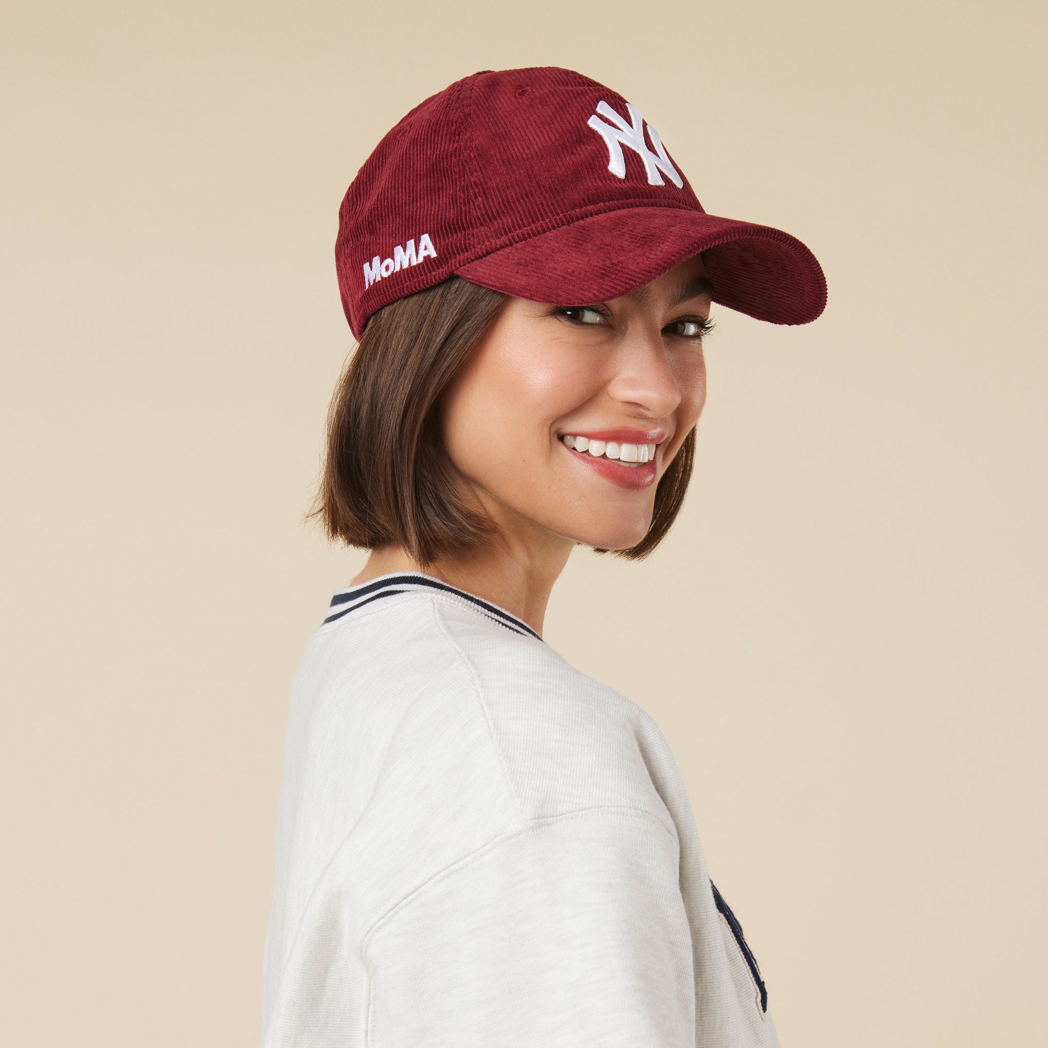 MoMA NY Yankees 9TWENTY Corduroy Adjustable Baseball Cap - Maroon - Image 4