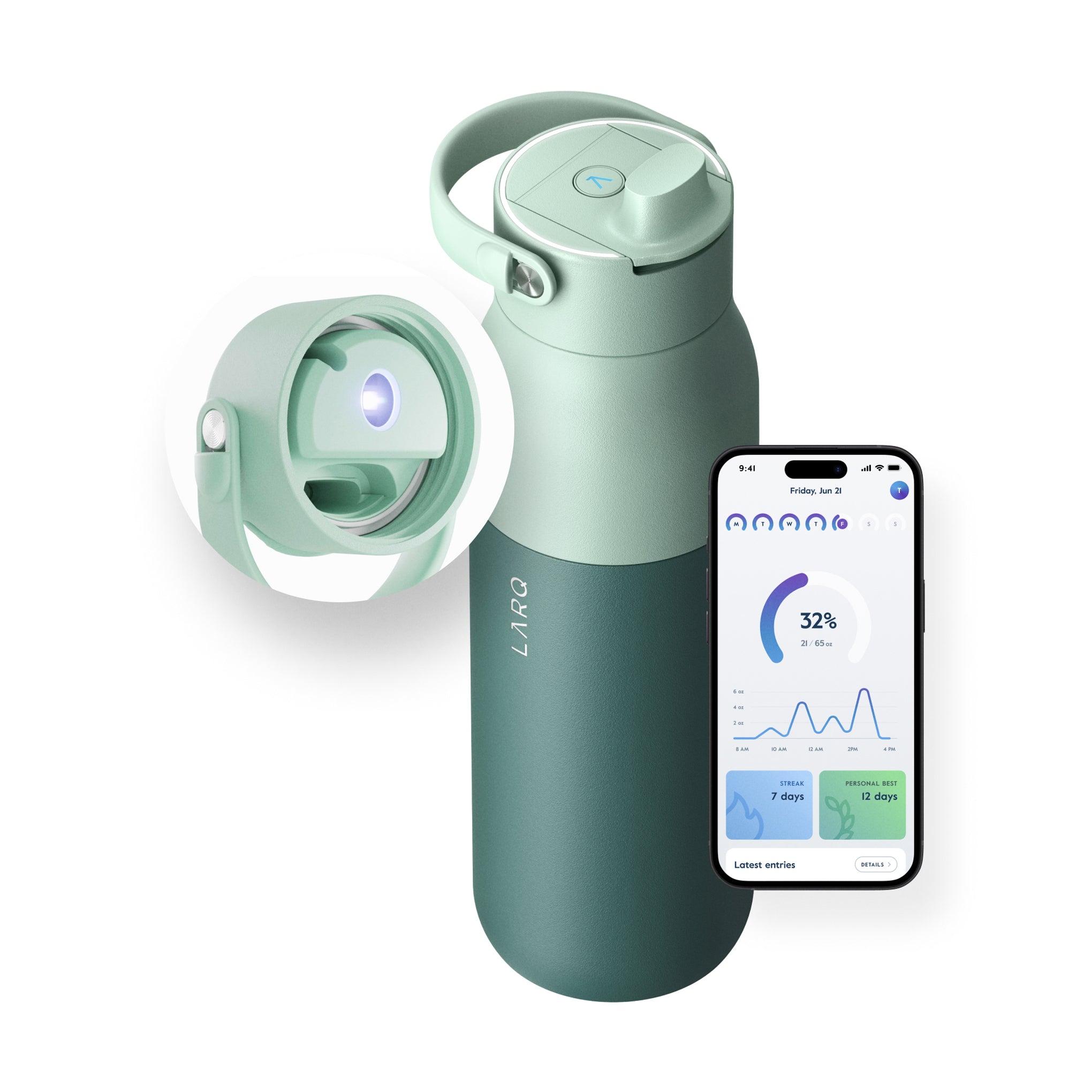 Larq PureVis 2.0 Water Bottle & Filters - Eucalyptus Green - Image 4