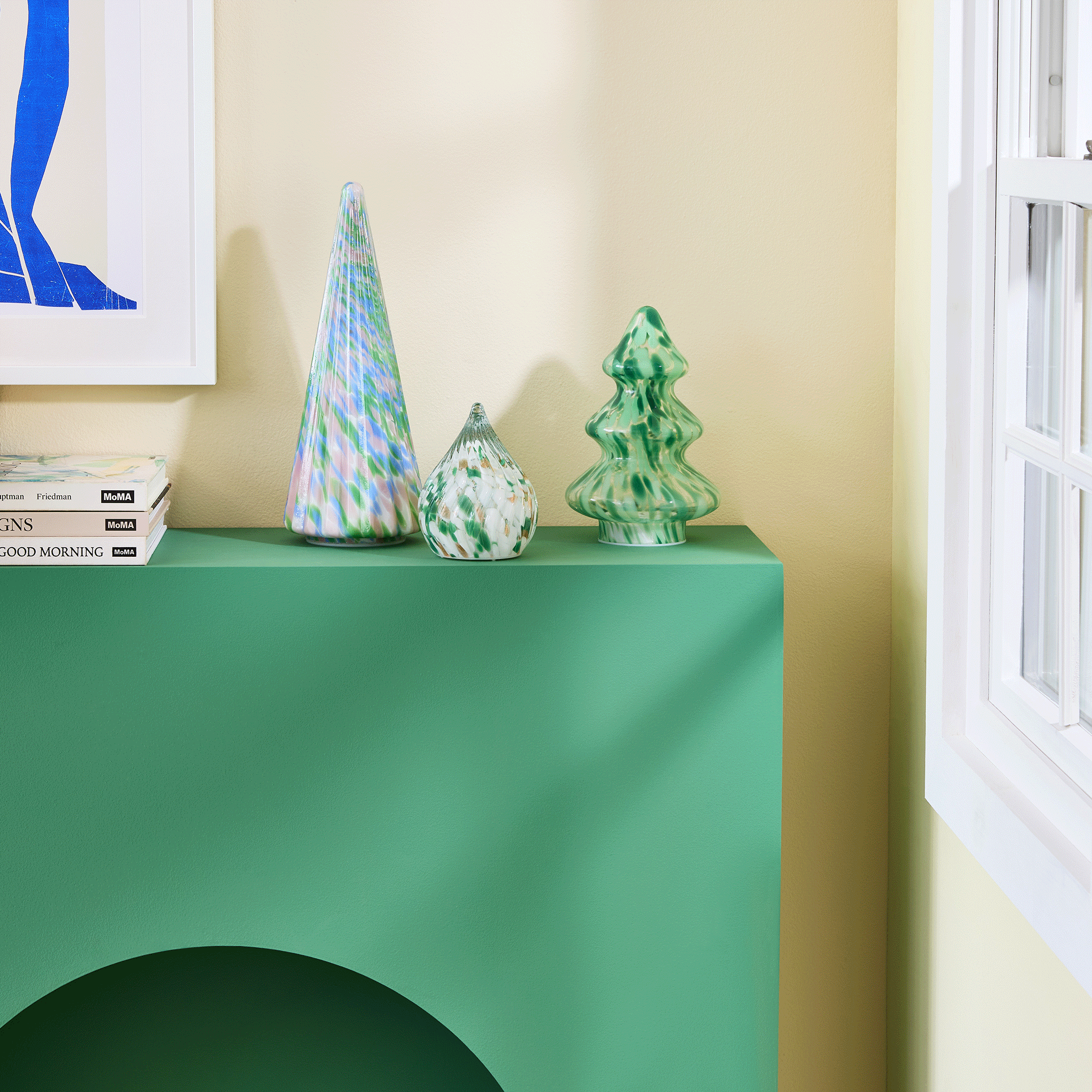 LED Lighted Marbled Glass Holiday Decor - Marbled Tree Tiered - Image 2