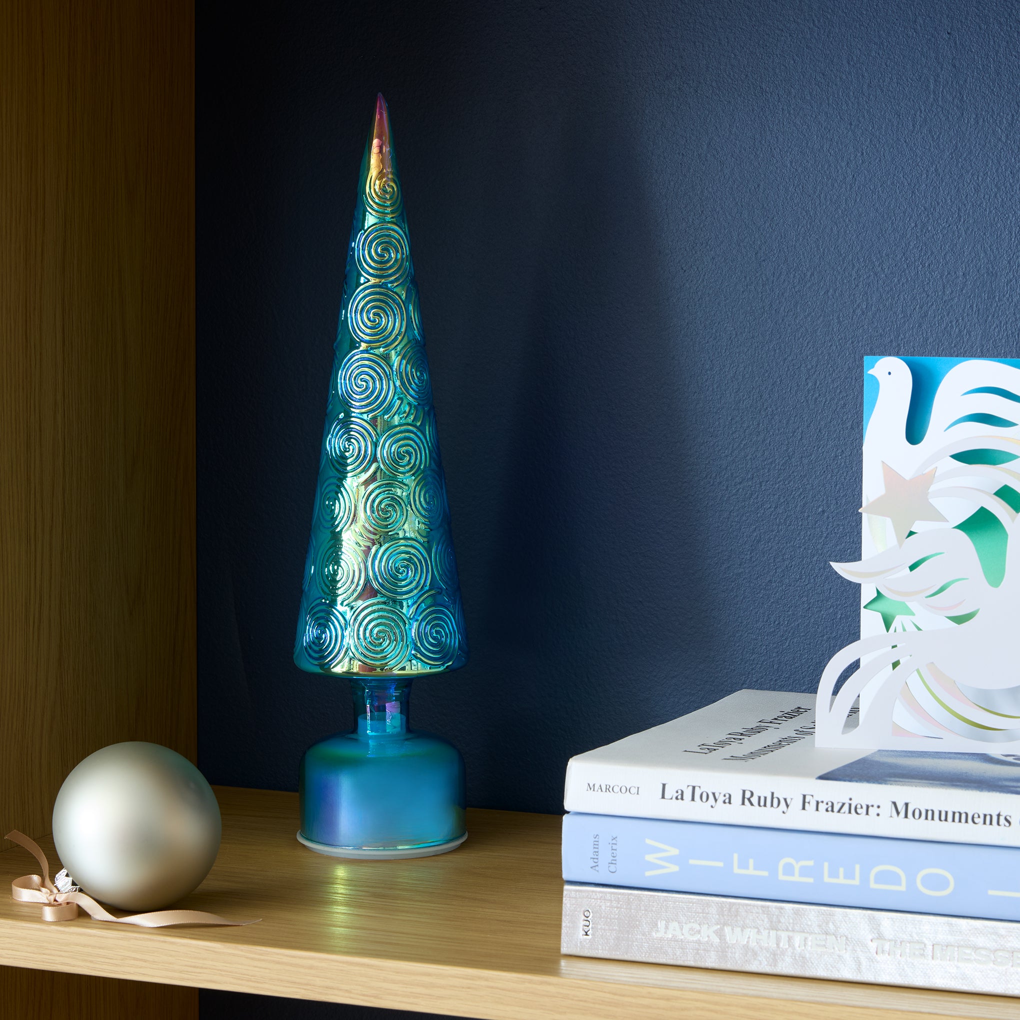 LED Lighted Starry Night Spinning Glass Tree - Image 5