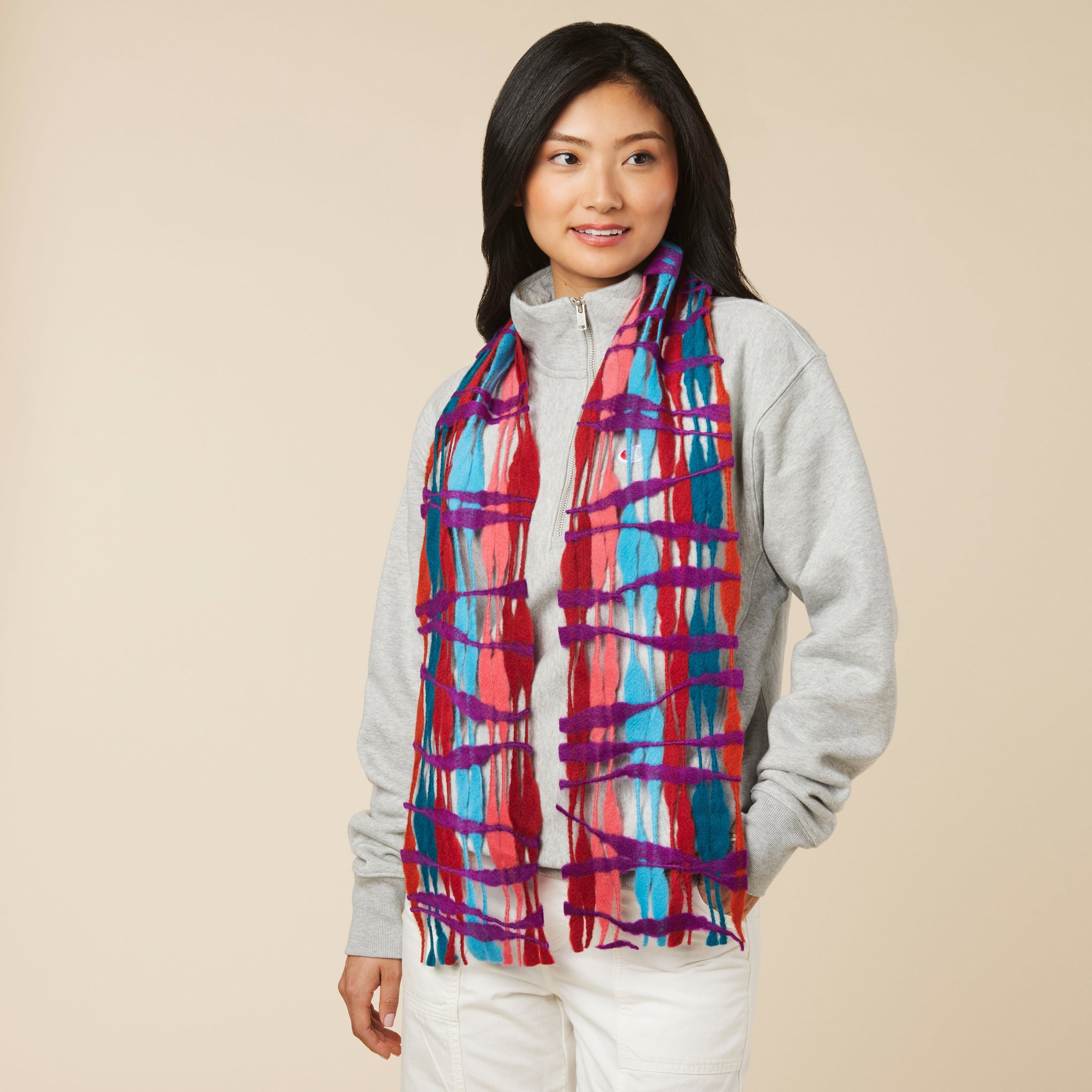 Nuno Threadstray Open-Weave Felted Wool Scarf - Warm Multi - Image 6