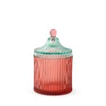 Candy Stripe Glass Storage Jar - Red/ Light Mint