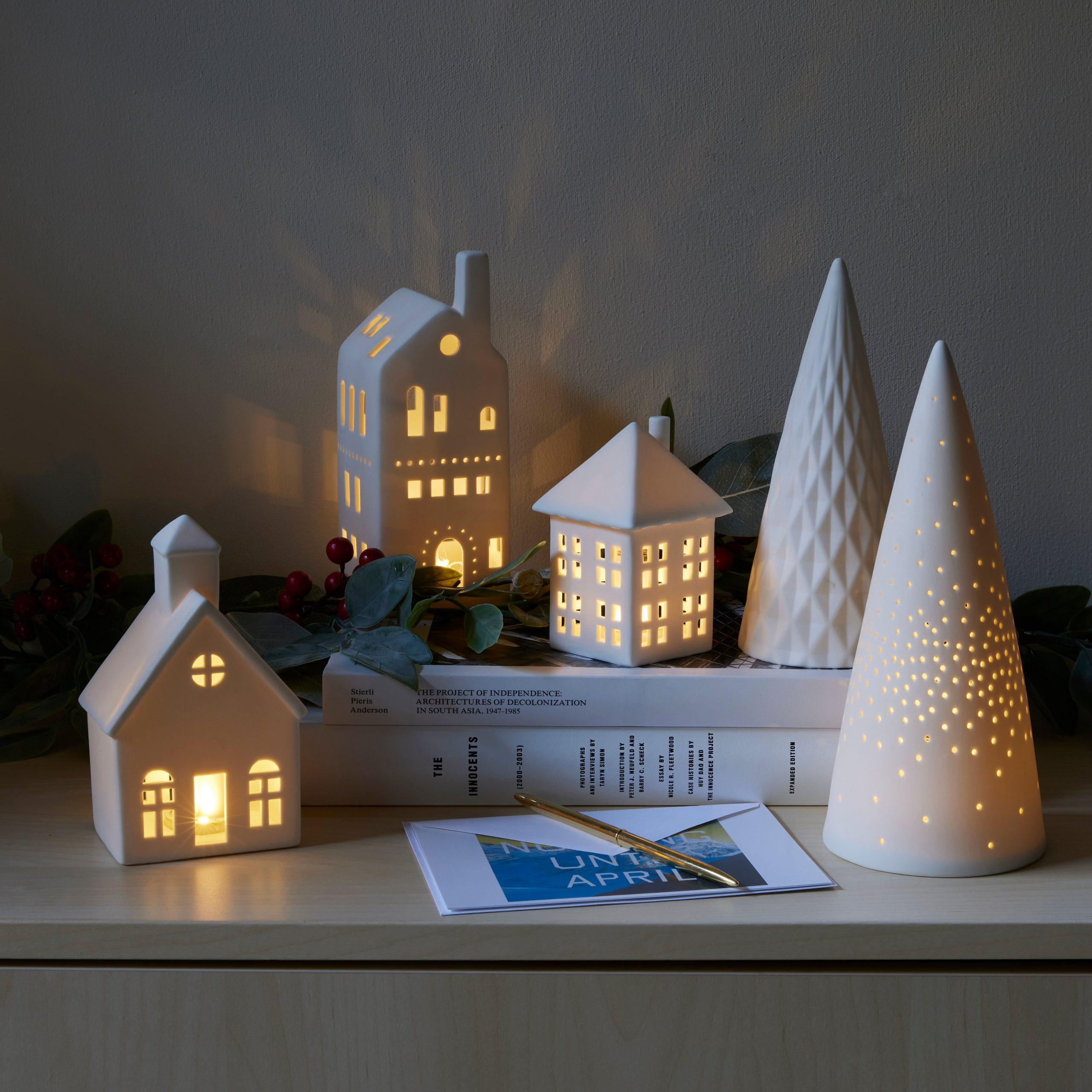 LED Lighted Ceramic Modern Village - Set of 5 - Image 4