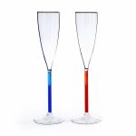 Color Accent Champagne Glasses Set - Blue/ Red Orange