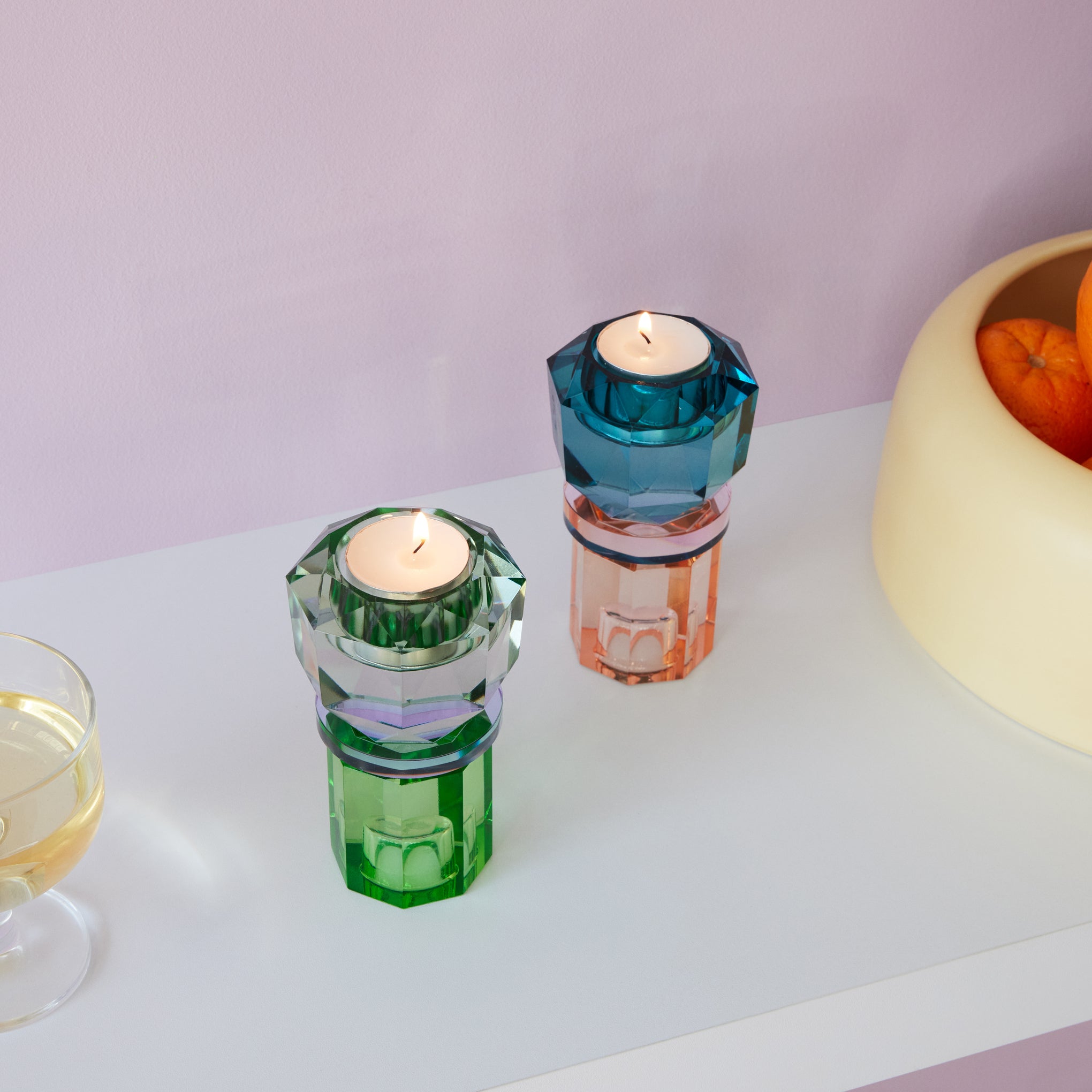 Faceted Crystal Candle Holder - Mint/ Violet/ Olive - Image 5