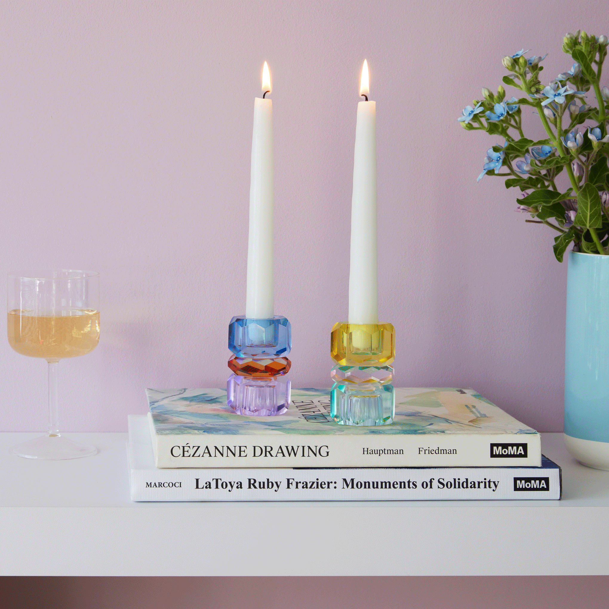 Faceted Crystal Candle Holder - Violet/ Cobalt/ Amber - Image 2