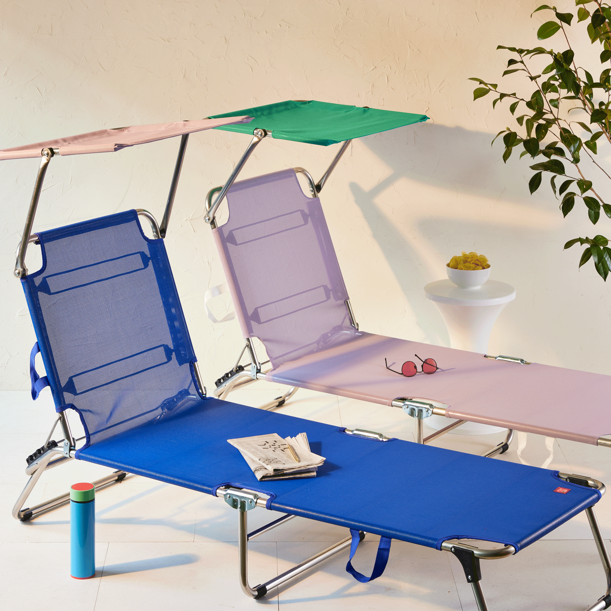 Amigo Outdoor Lounge Chair with Sun Shield - Navy/ Lilac - Image 8