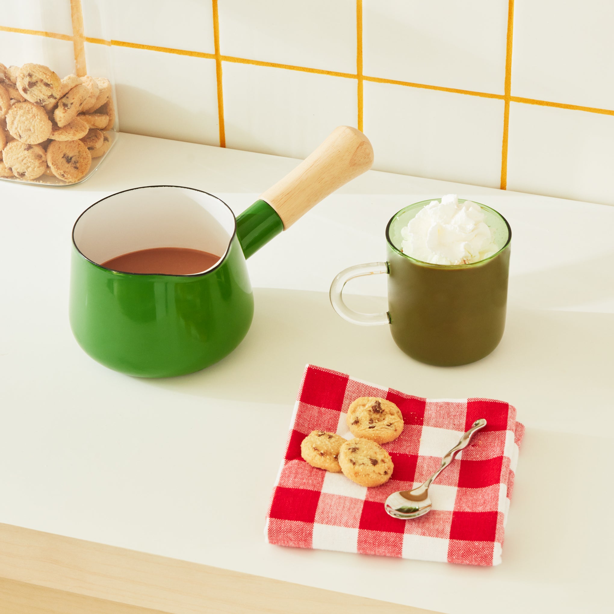 Porcelain Enamel Milk Pan - Green - Image 2