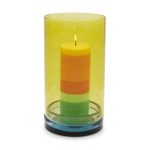 Glass Hurricane Lantern Candle Holder - Lime/ Blue