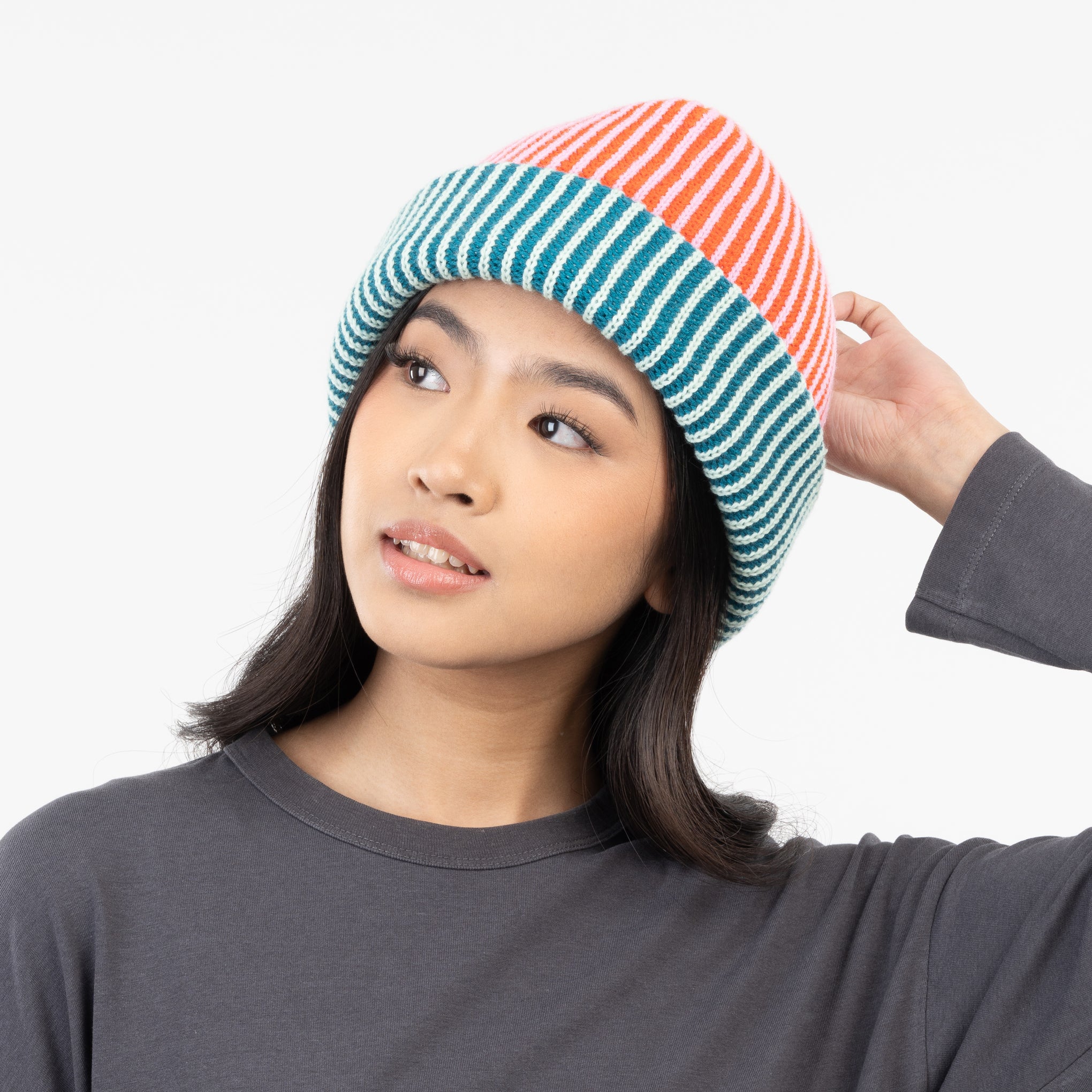 Verloop Pinstripe Plush Beanie - Poppy Teal - Image 3
