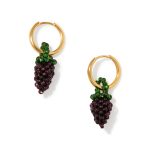Beaded Mini Fruit Hoop Earrings - Gold Grape