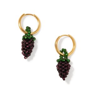 Beaded Mini Fruit Hoop Earrings - Gold Grape