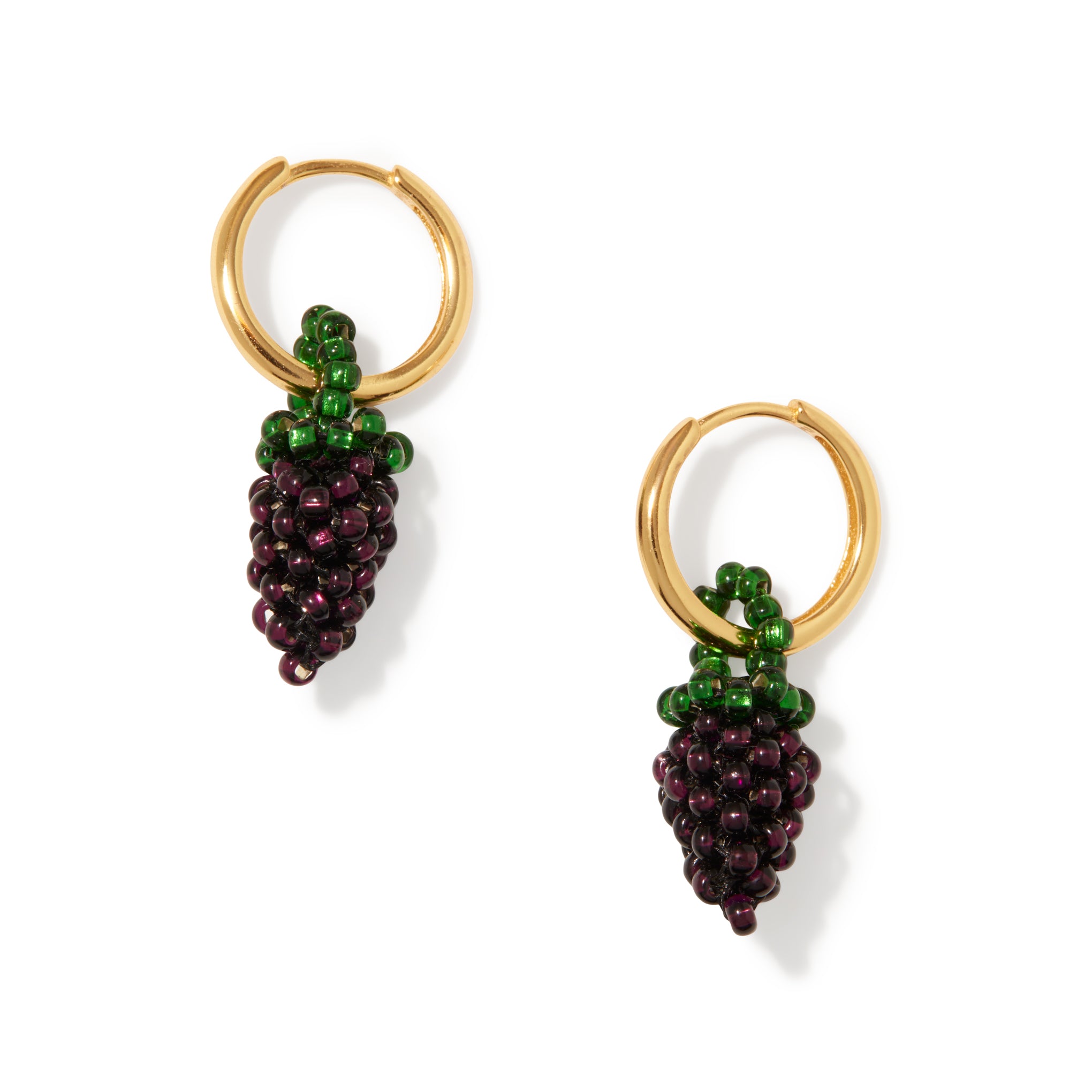 Beaded Mini Fruit Hoop Earrings - Gold Grape
