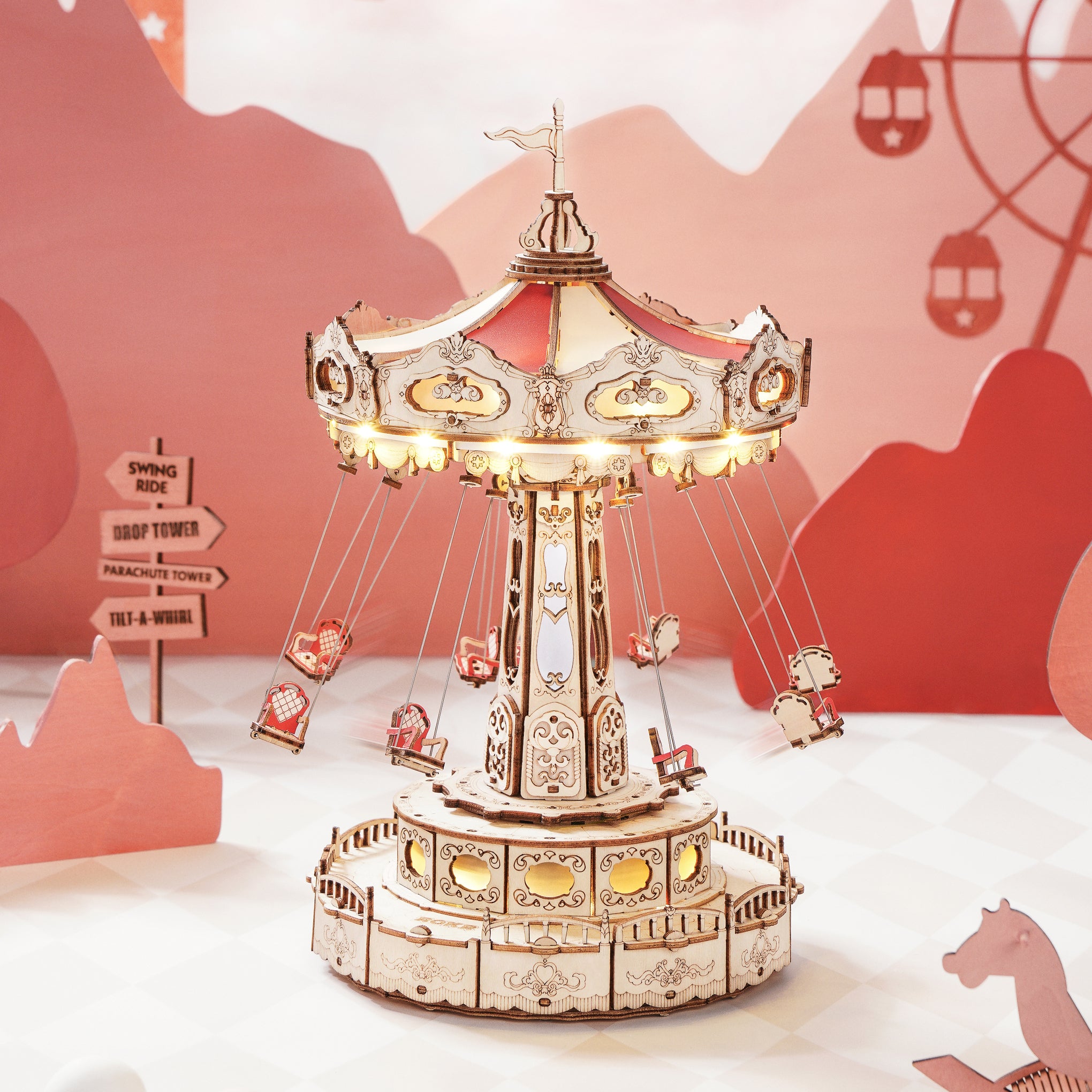 Rolife DIY Swing Ride Music Box 3D Wooden Puzzle - Image 3