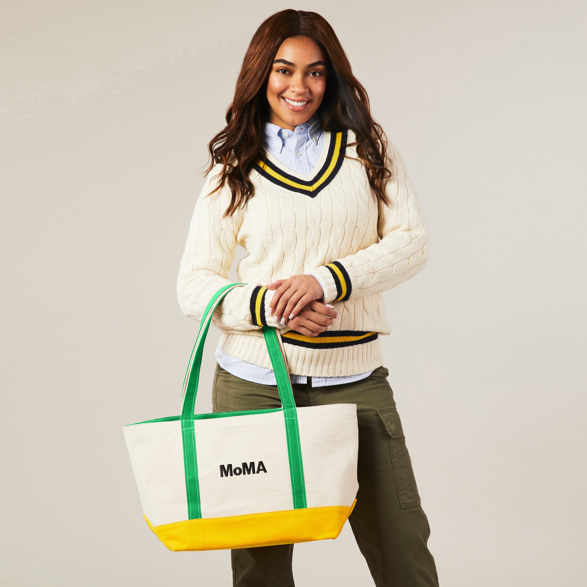 MoMA Baggu Heavyweight Canvas Tote - Green/ Yellow - Image 2