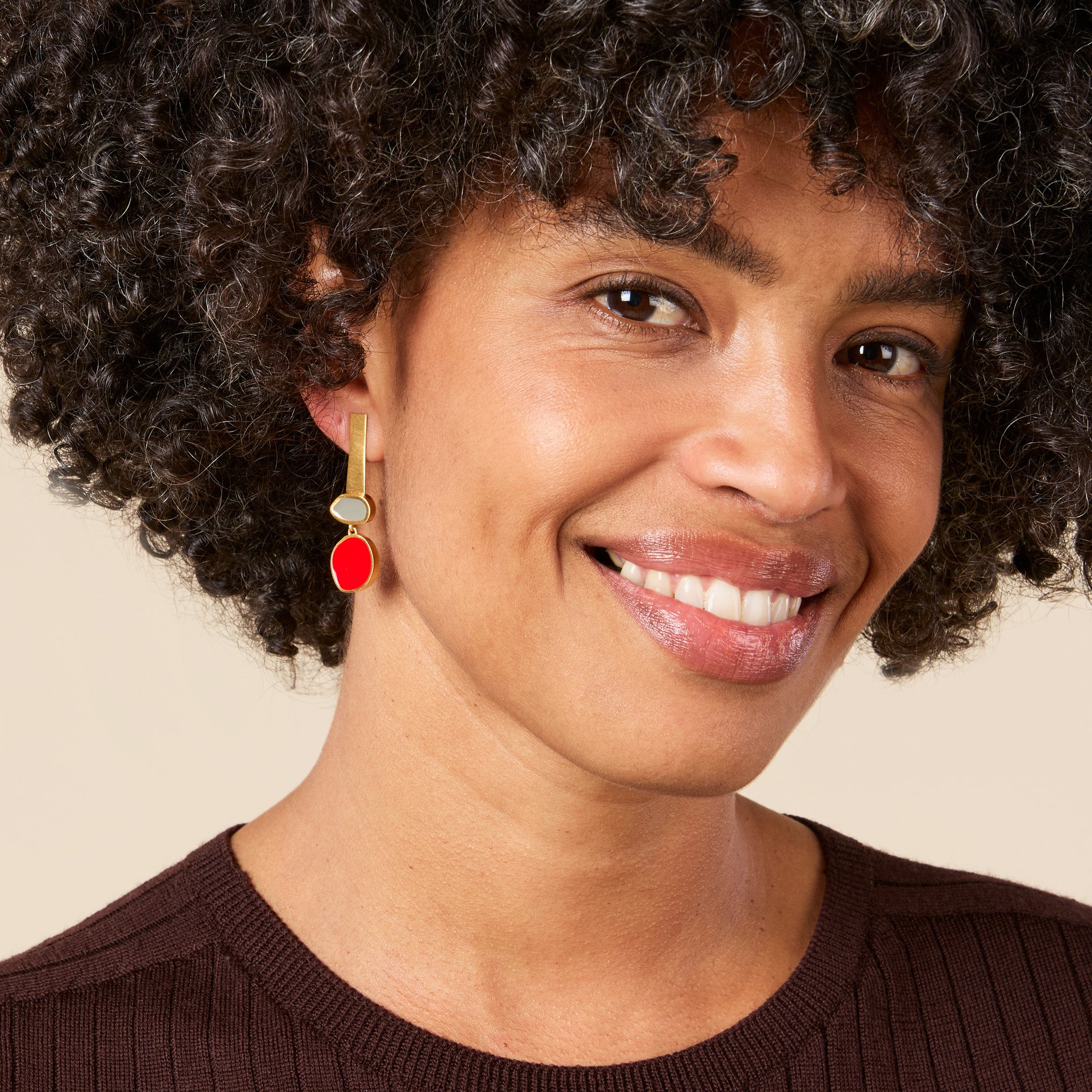 Geometric Collage Gold-Plated Three Shapes Drop Earrings - Image 2