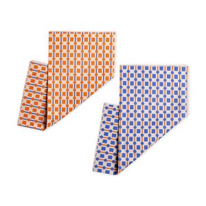 Geometric Cotton & Linen Napkins - Set of 2 - Orange/ Blue
