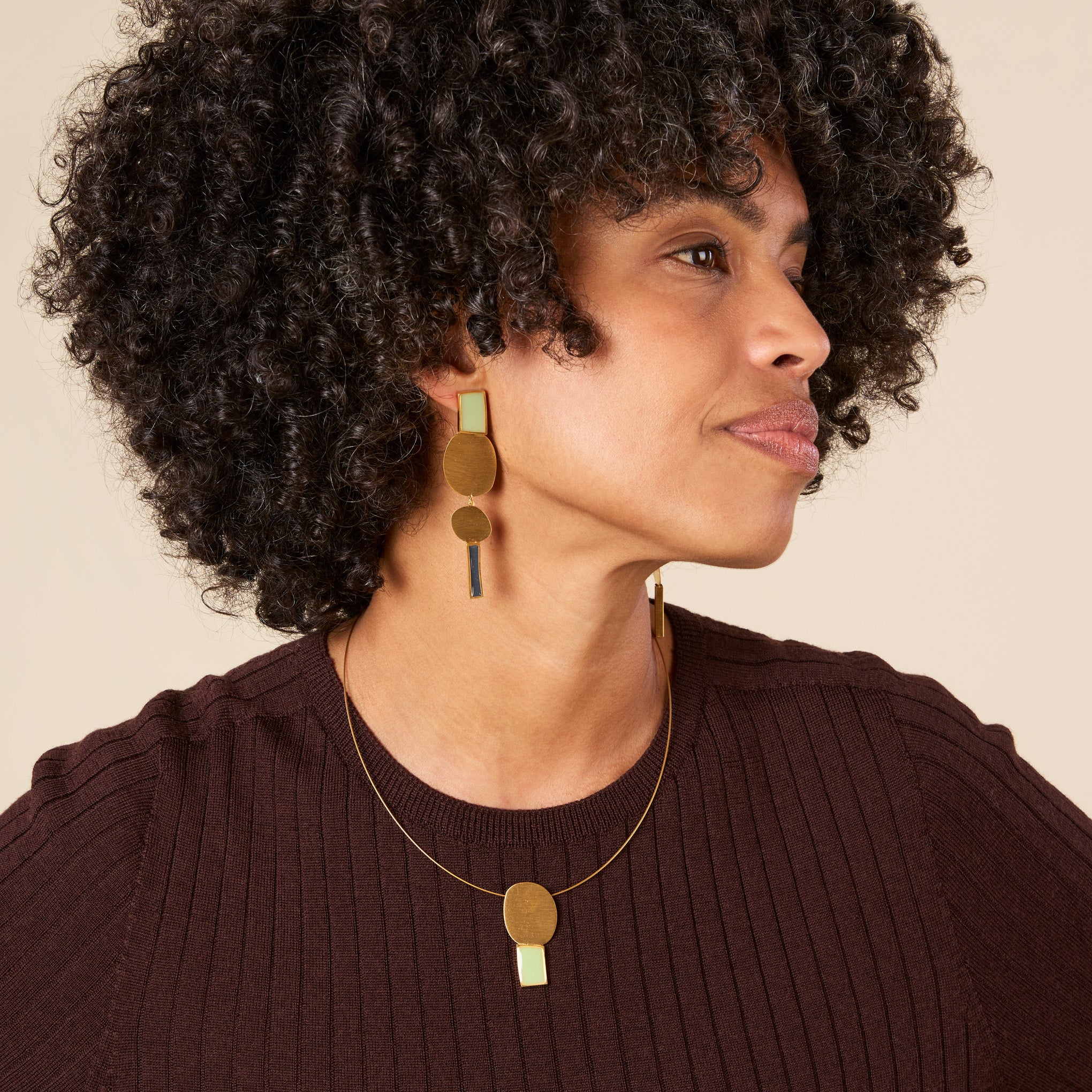 Geometric Collage Gold-Plated Four Shapes Drop Earrings - Image 2