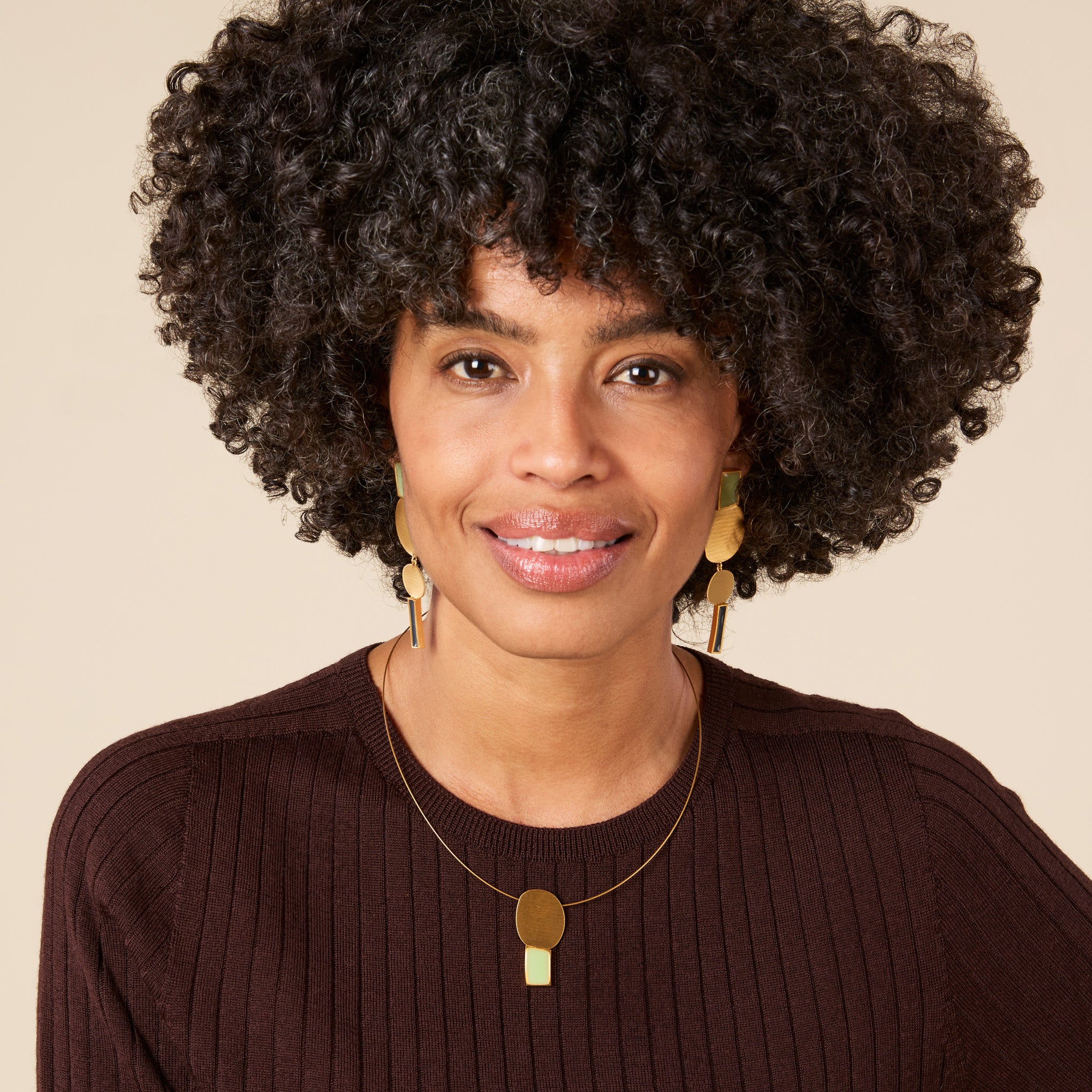 Geometric Collage Gold-Plated Pendant Wire Necklace - Image 4