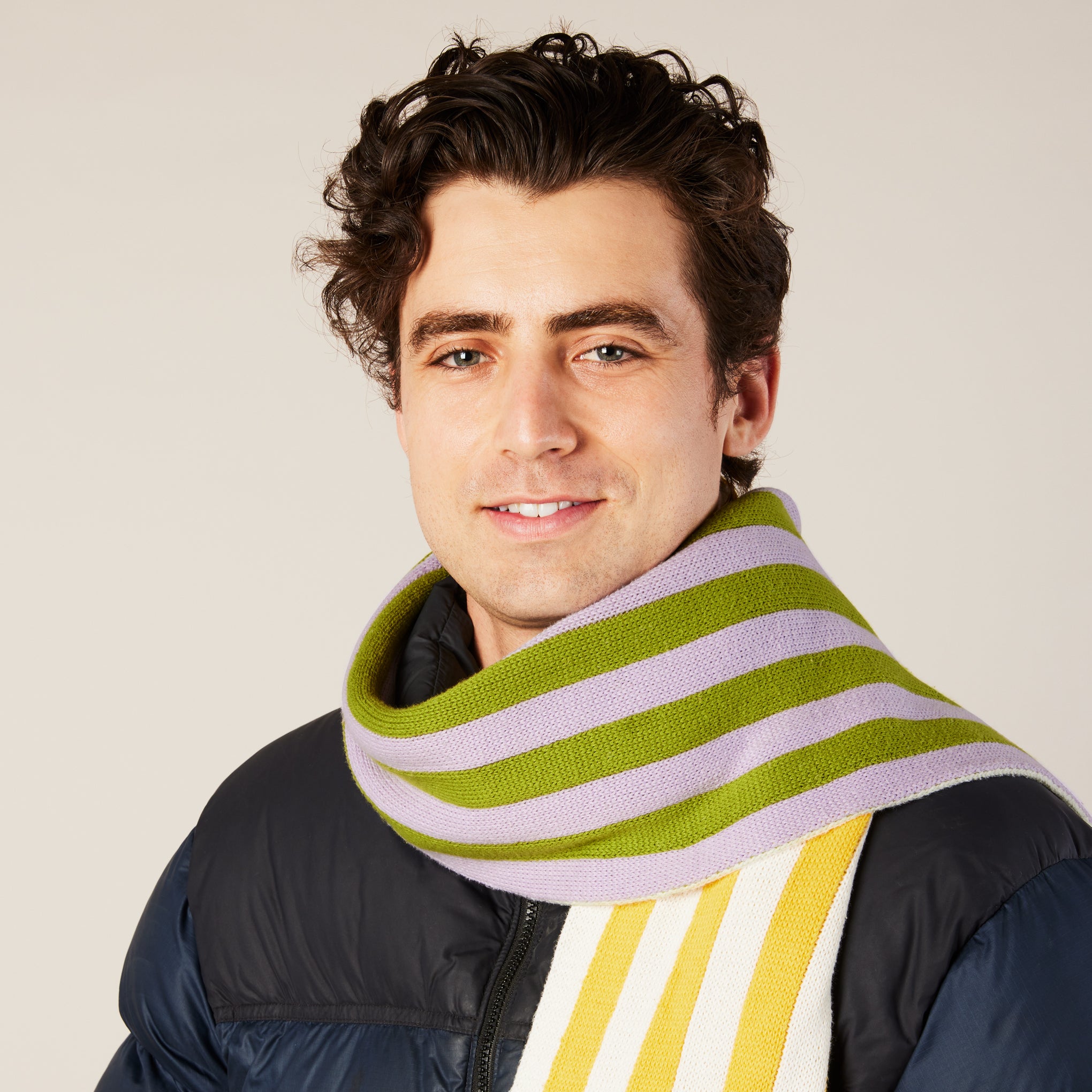 Dusen Dusen Reversible Striped Cotton Scarf - Purple/ Yellow - Image 5